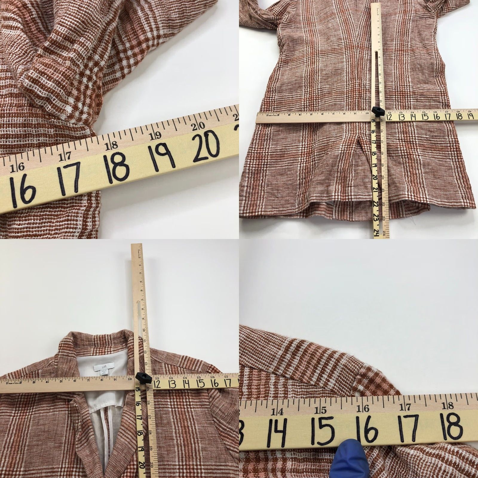 J. Jill J.Jill Blazer Jacket Orange Size M Petite Oversized Linen Cotton Blend Button Closure Collared Knit Pattern Plaid Women Slim/Relaxed Fit (Jacket) Size M / US 6-8 / IT 42-44 - 8 Thumbnail