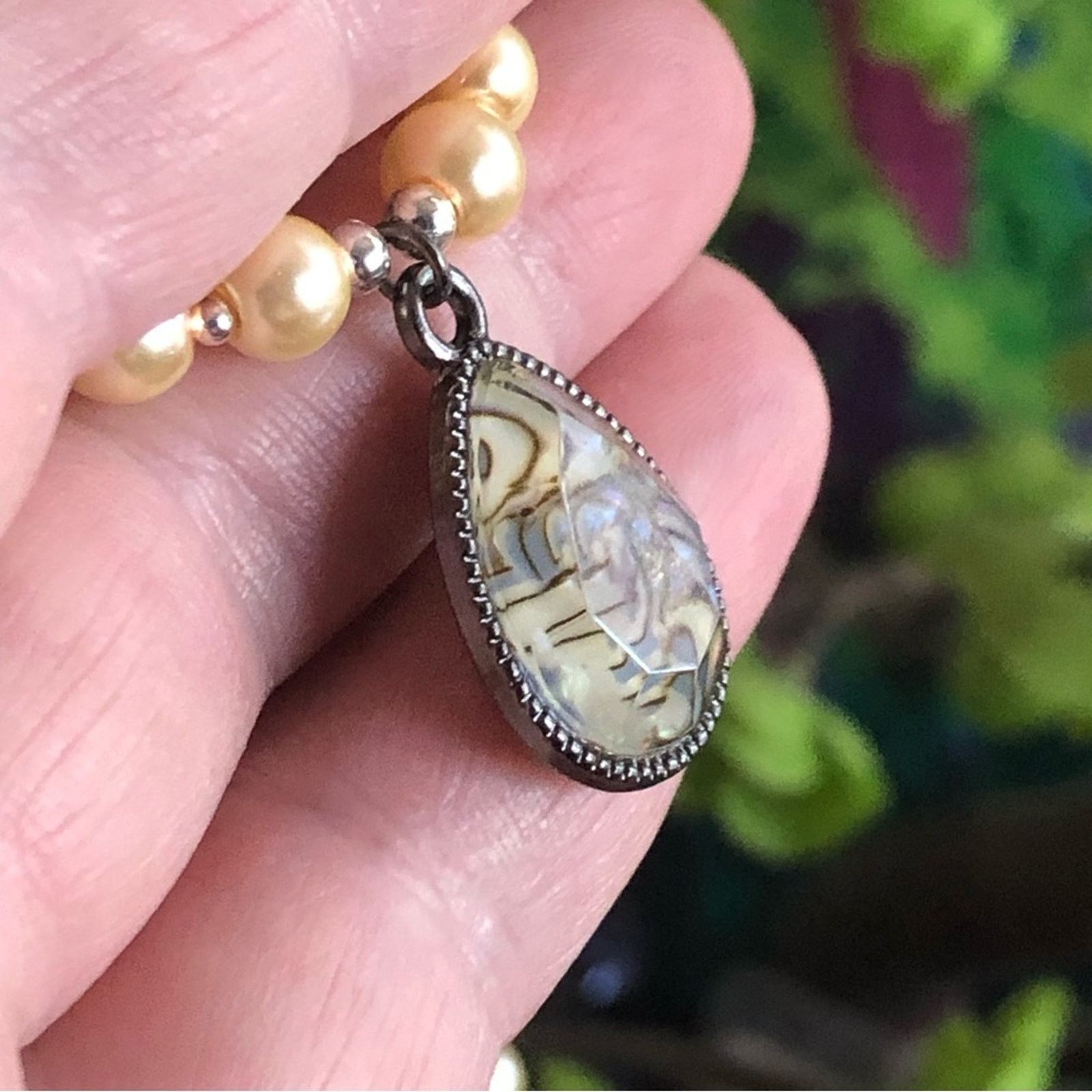 Handmade Handcrafted repurpose marble teardrop Pearl necklace Size ONE SIZE - 10 Thumbnail