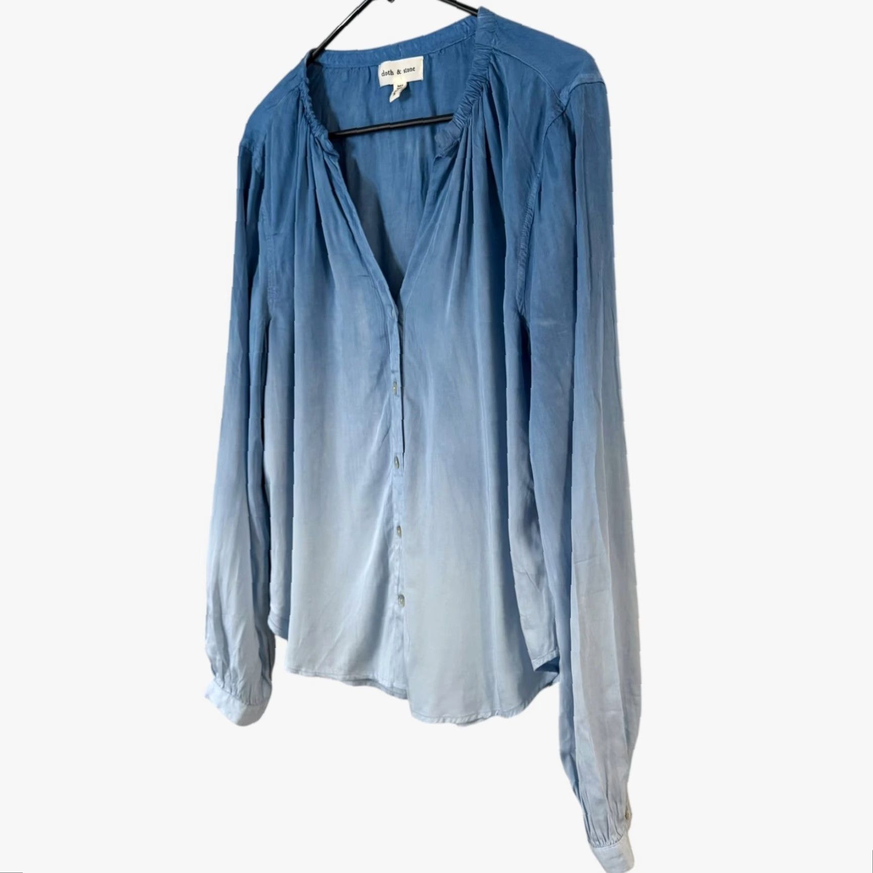 CLOT Cloth & Stone Blouse Blue Ombre Shirred Button-Up Shirt Top Women M Shirt Size M / US 6-8 / IT 42-44 - 2 Thumbnail