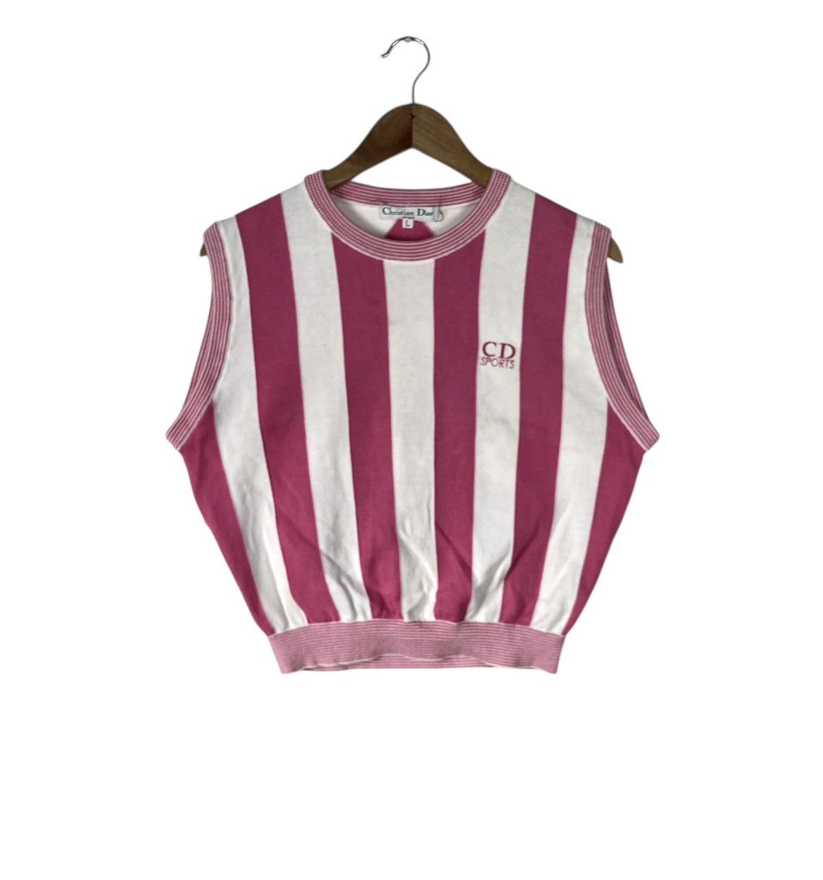 Christian Dior Monsieur Vintage Luxury Christian Dior Sports Pink Stripe Knit Vest Size L / US 10 / IT 46 - 1 Thumbnail