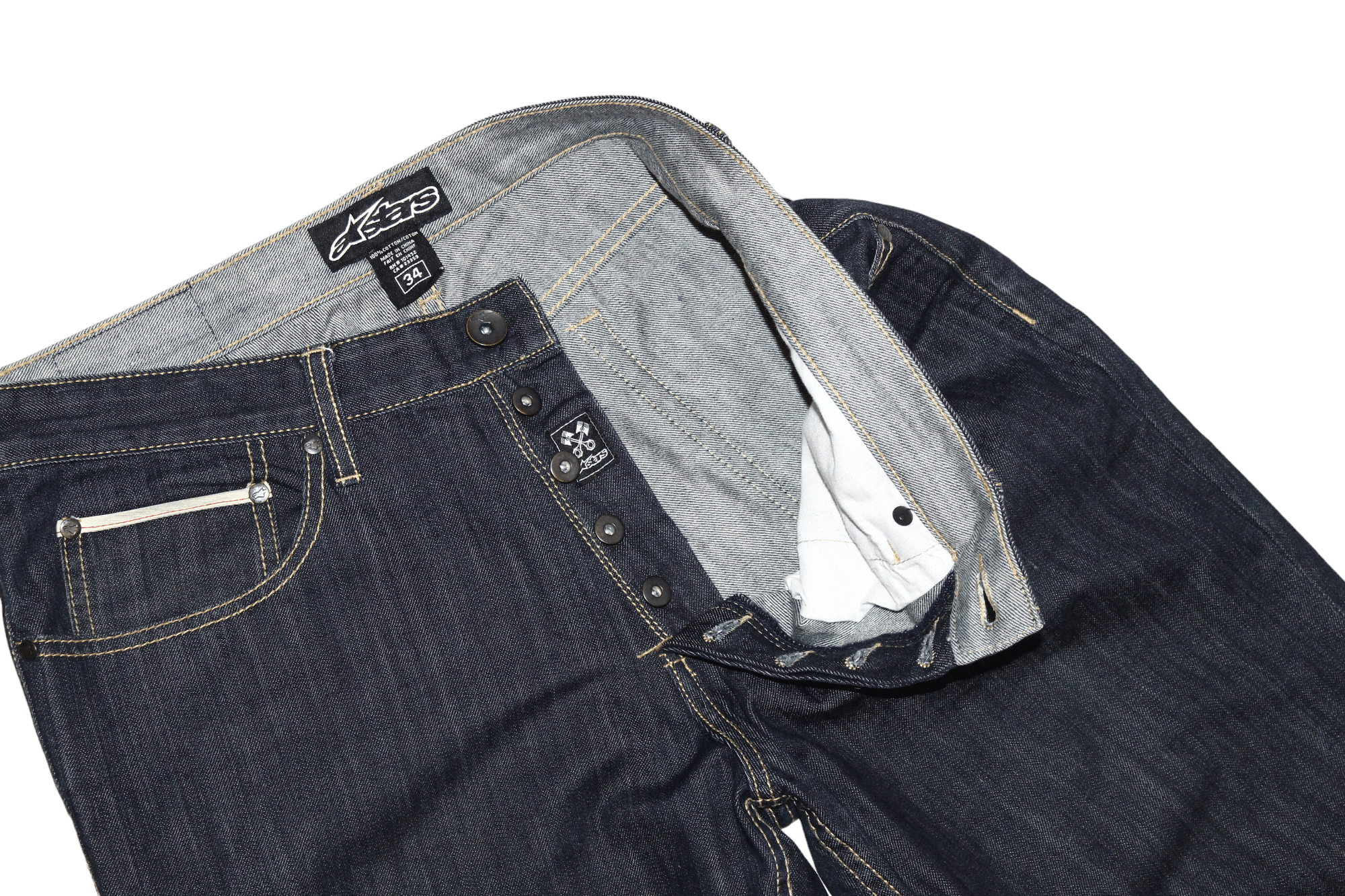 Alpinestars Vtg Alpinestars Rigid Selvedge Raw Denim Baggy Jeans Size US 34 / EU 50 - 5 Thumbnail
