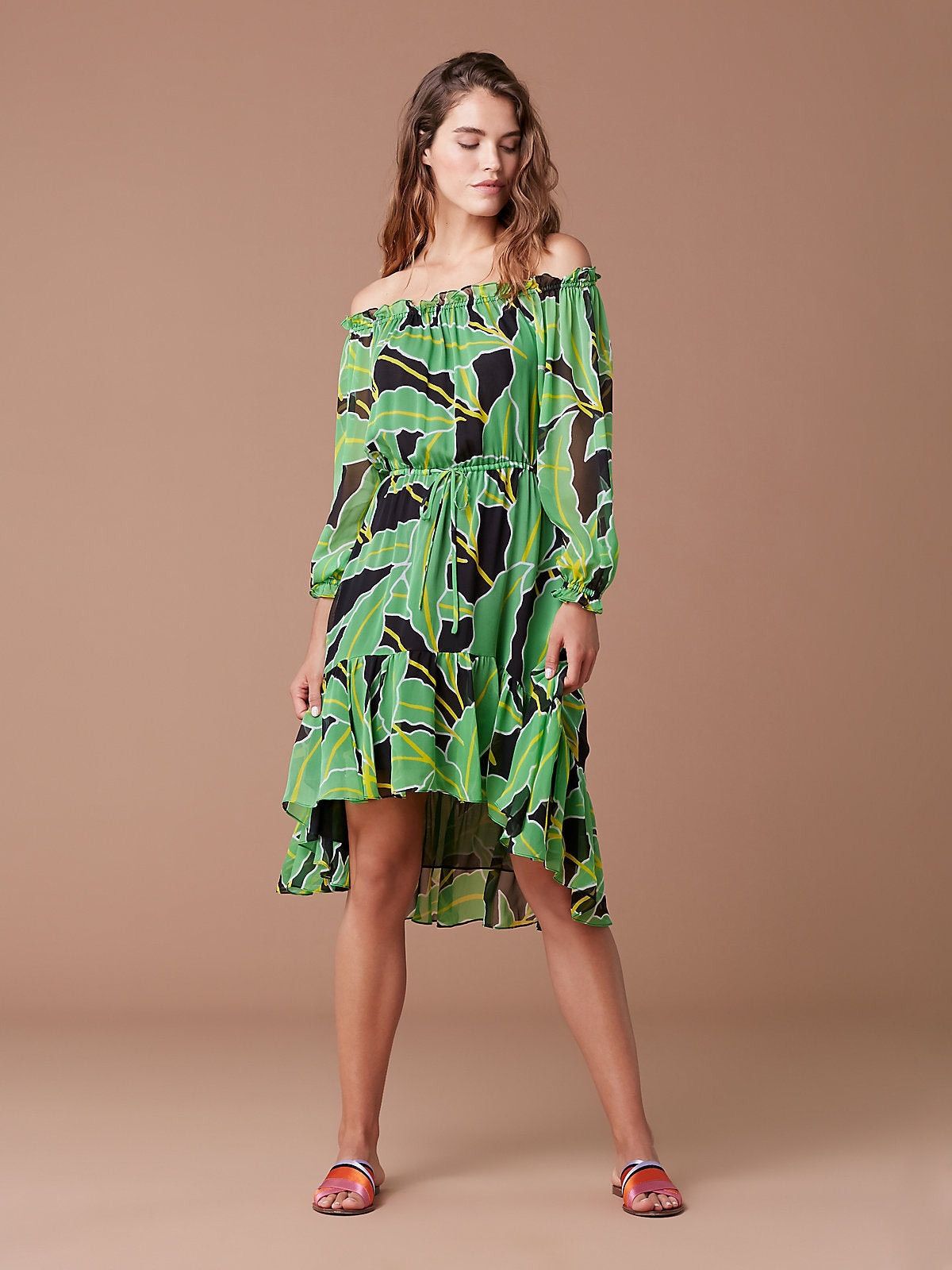 Diane von Furstenberg Diane Von Furstenberg DVF Camila Silk Chiffon Palm  Dress | Grailed