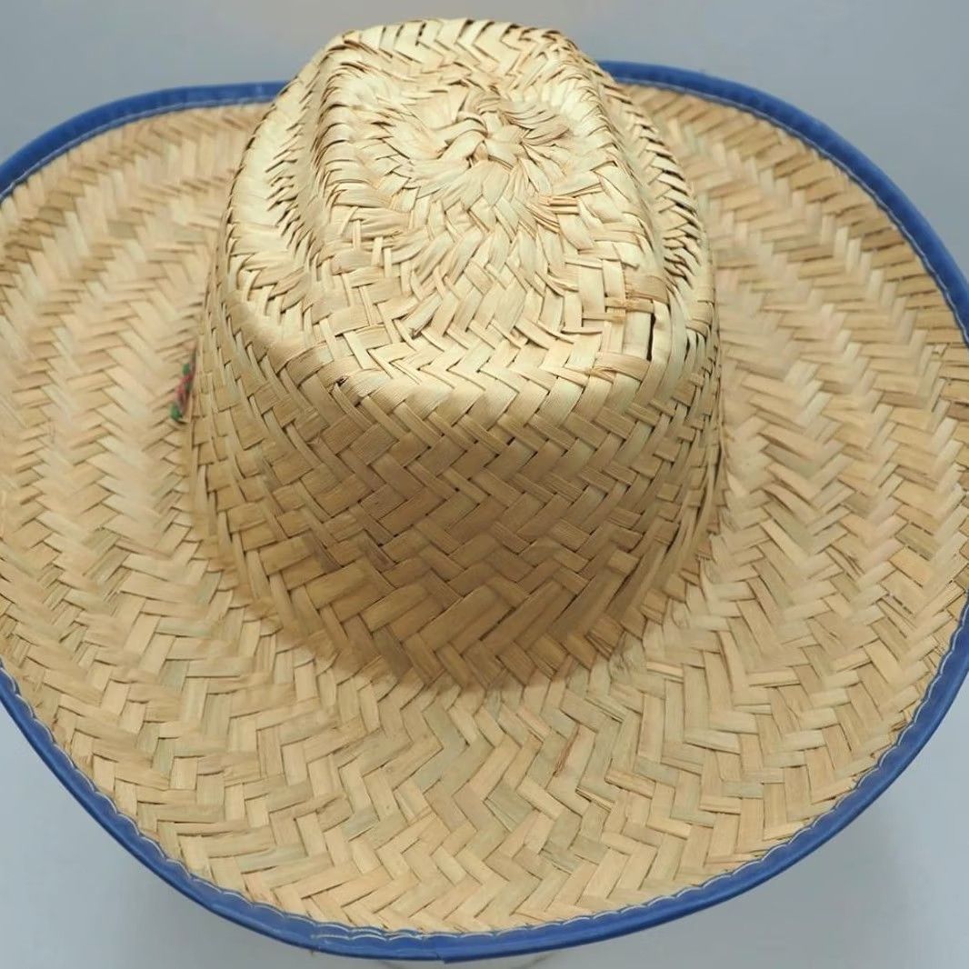 Vintage Cowboy Hat Straw Plastic Sheriffs Badge Beige One Size made in Mexico Unisex Adults Size ONE SIZE - 3 Thumbnail