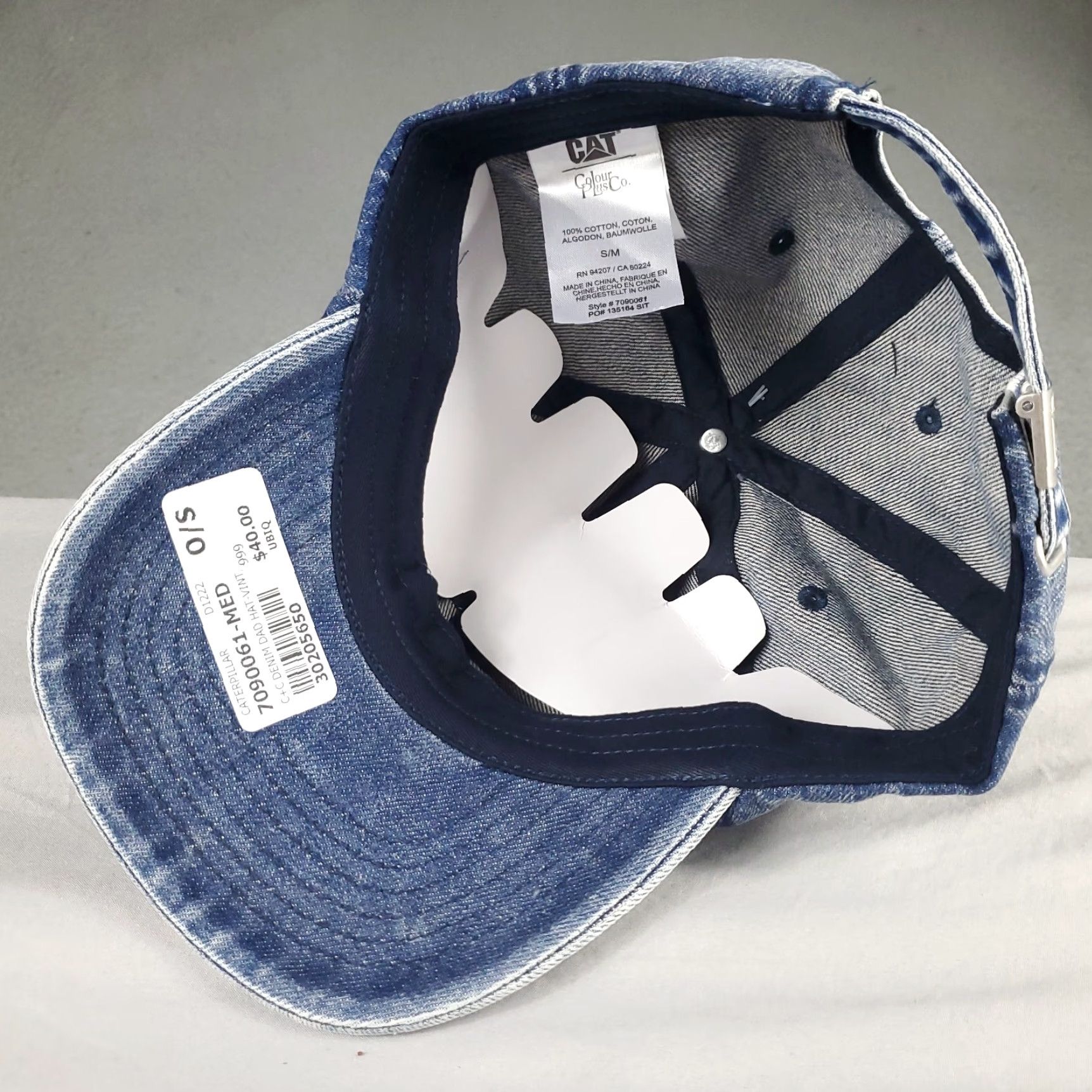 Vintage CAT Denim Baseball Cap Adjustable Mens Size M Blue Classic Sports Size ONE SIZE - 5 Thumbnail