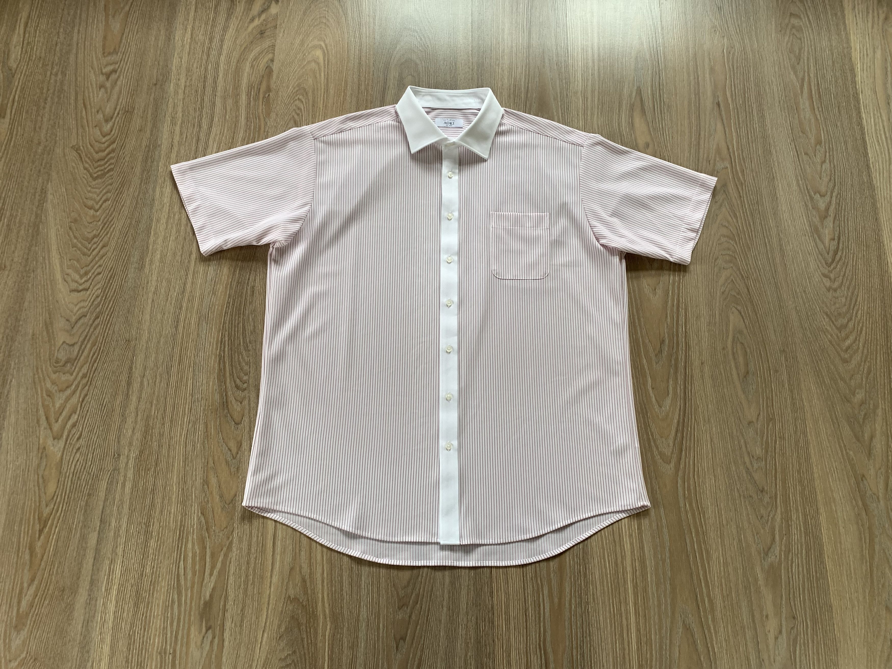 Japanese Brand Aoki Basic White Stripe Short Sleeve Japan Button Shirt Size US L / EU 52-54 / 3 - 10 Thumbnail