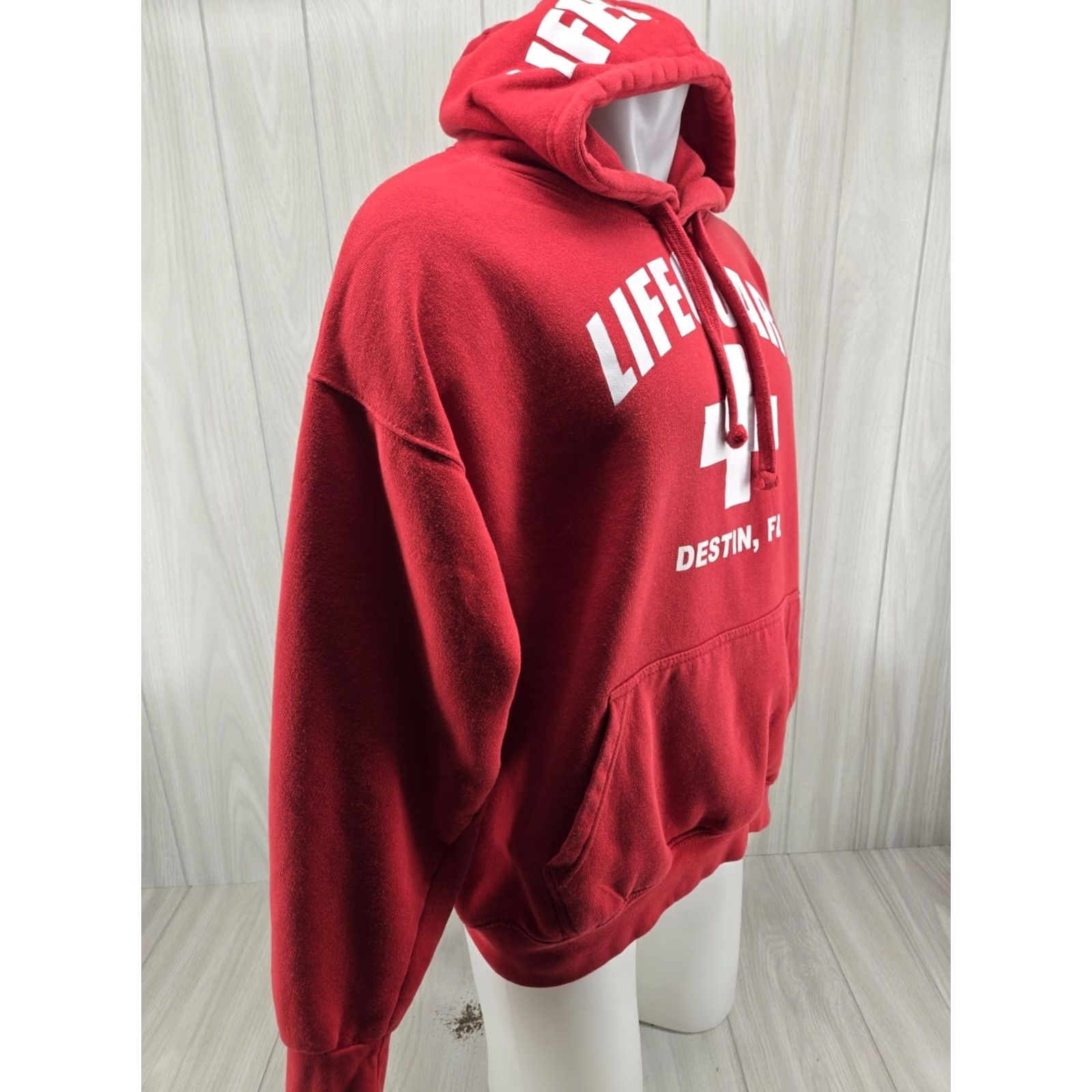 destin Lifeguard Hoodie Officially Licensed Mens XL Red Beach Lifeguard Pullover Hooded Pockets Graphic Print Size US XL / EU 56 / 4 - 7 Thumbnail