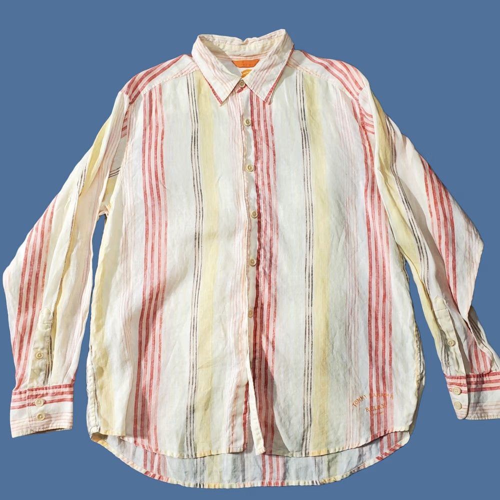 Tommy Bahama Tommy Bahama Shirt Mens Large Linen Beige Red Yellow Striped Long Sleeve Aloha Beach Casual Cruise Vacation Relaxed Size US L / EU 52-54 / 3 - 1 Thumbnail