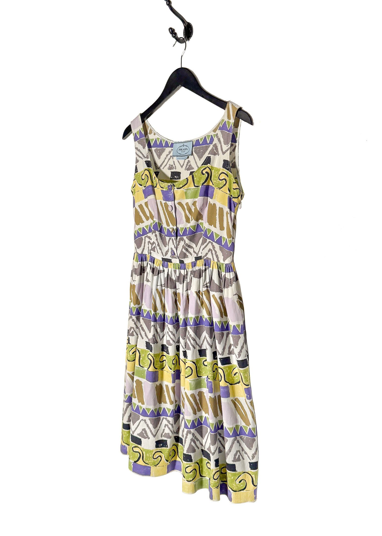 Prada Prada 2012 Graphic Print White Sleeveless Cotton Dress Size S / US 4 / IT 40 - 2 Thumbnail
