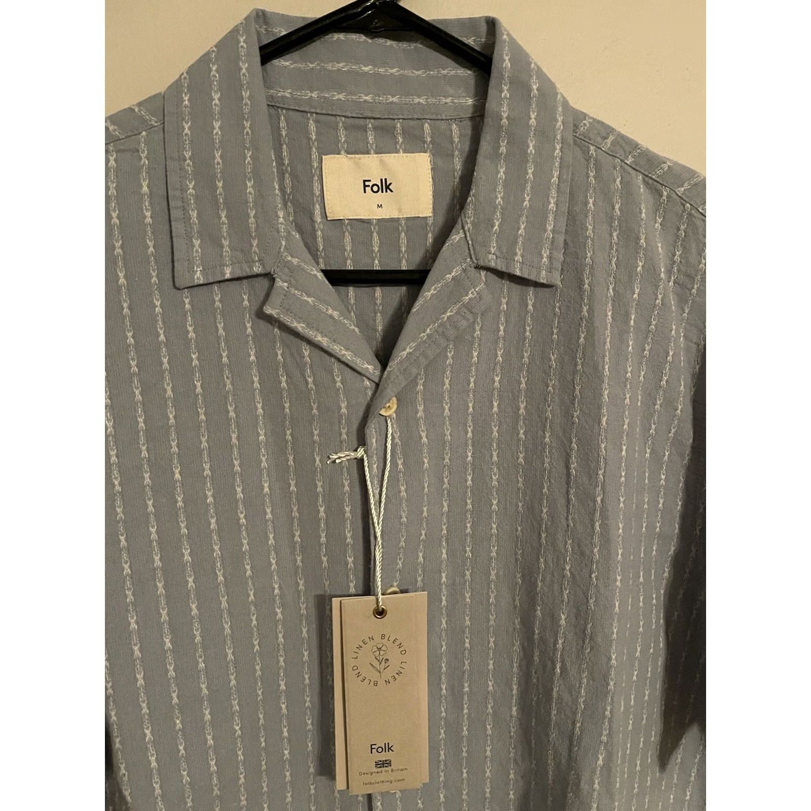 Folk Folk Harris S/S Button-Up Hawaiian Shirt Linen Blend Light Blue - Men's M - New Size US M / EU 48-50 / 2 - 2 Thumbnail