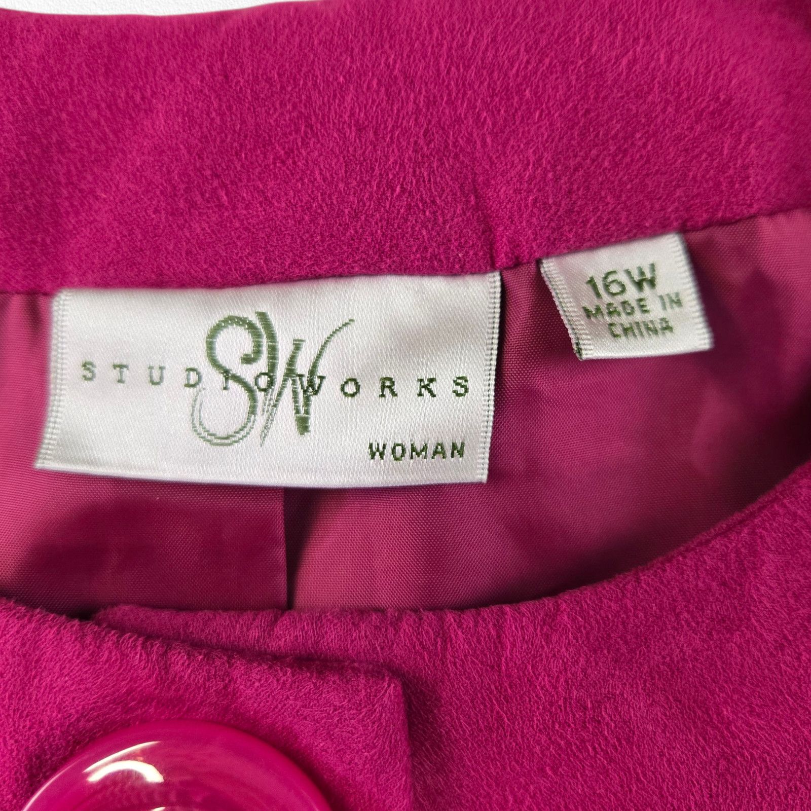 Vintage Y2K Magenta Pink Suede Knit Sleeve Jacket Size 16W Size XXL / US 16-18 / IT 52-54 - 5 Thumbnail