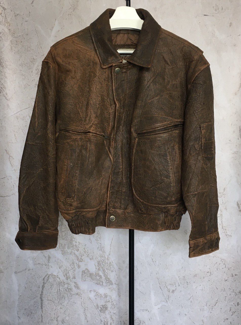 Harley Davidson Vintage 90s Harley-Davidson Heavy Leather Jacket Size US M / EU 48-50 / 2 - 1 Thumbnail