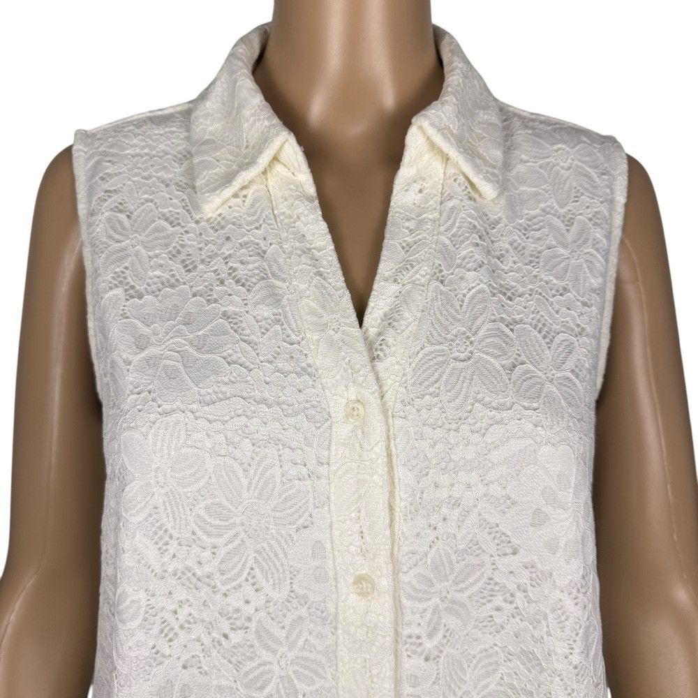Adrianna Papell NWT New $79 Adrianna Papell Lace Sleeveless Collar Ivory Bl Size L / US 10 / IT 46 - 2 Thumbnail