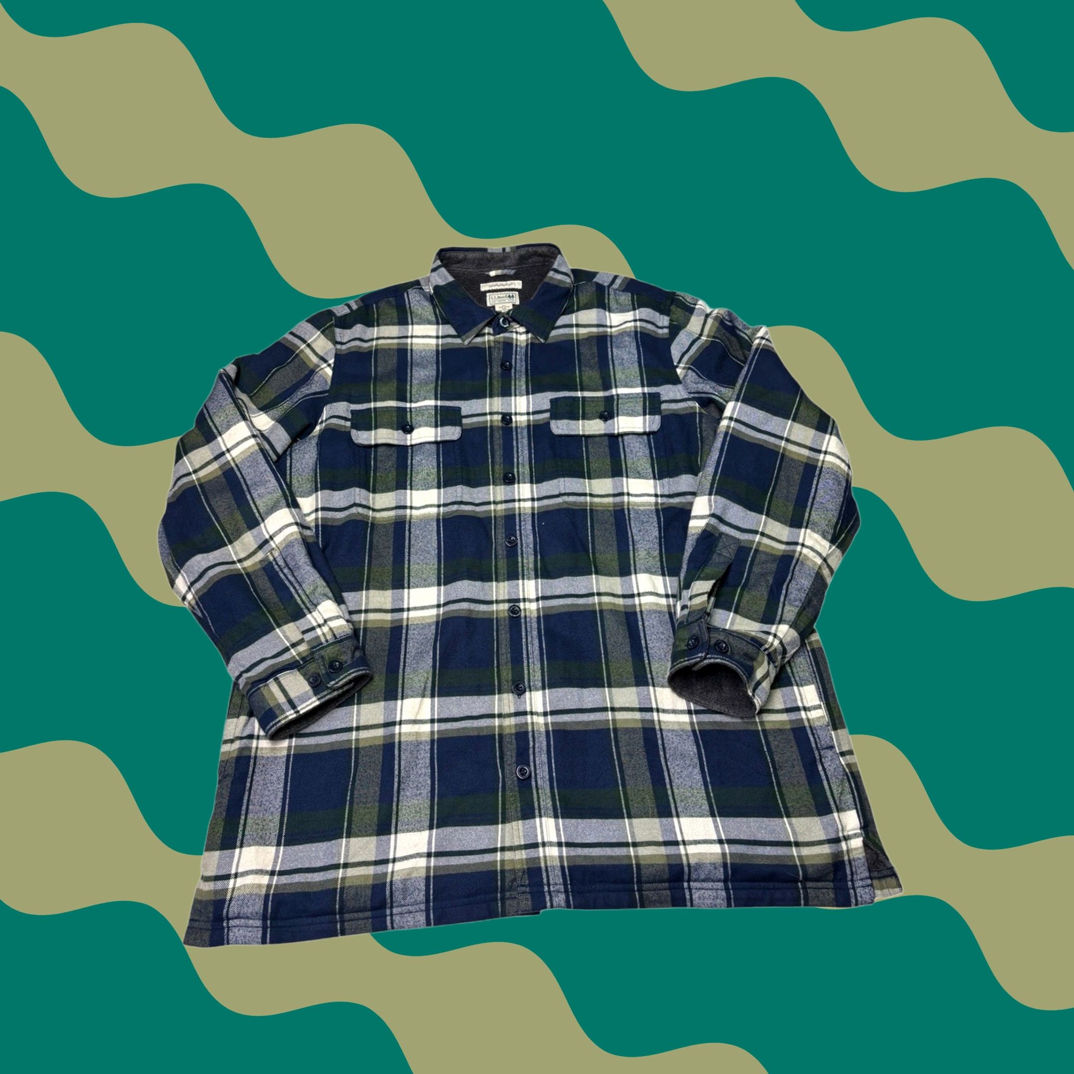 Vintage L.L. Bean Fleece Lined Flannel Shirt Jac Mens XL Tall Plaid Navy Green 298190 Size US XL / EU 56 / 4 - 1 Thumbnail