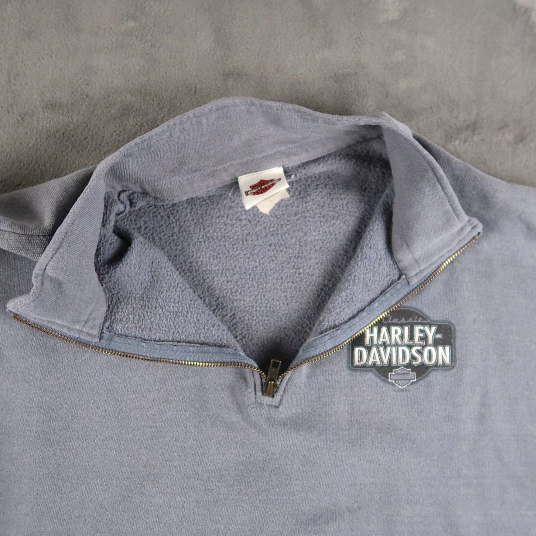 Harley Davidson VINTAGE Harley-Davidson Sweater Long Sleeve 1/4 Zip XL Blue Graphic Logo Mens Pullover Knit Size US XL / EU 56 / 4 - 5 Thumbnail