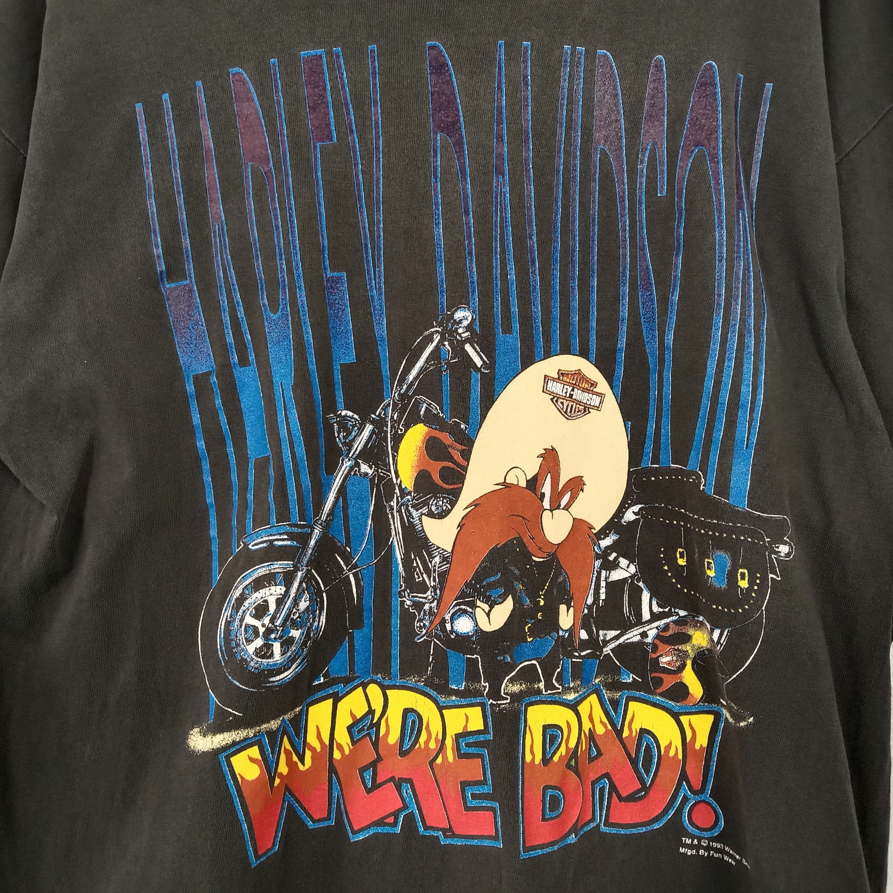 Harley Davidson × Vintage × Warner Bros Vintage 90's Harley Davidson X Warner Bros Distressed Tshirt Size US L / EU 52-54 / 3 - 2 Thumbnail