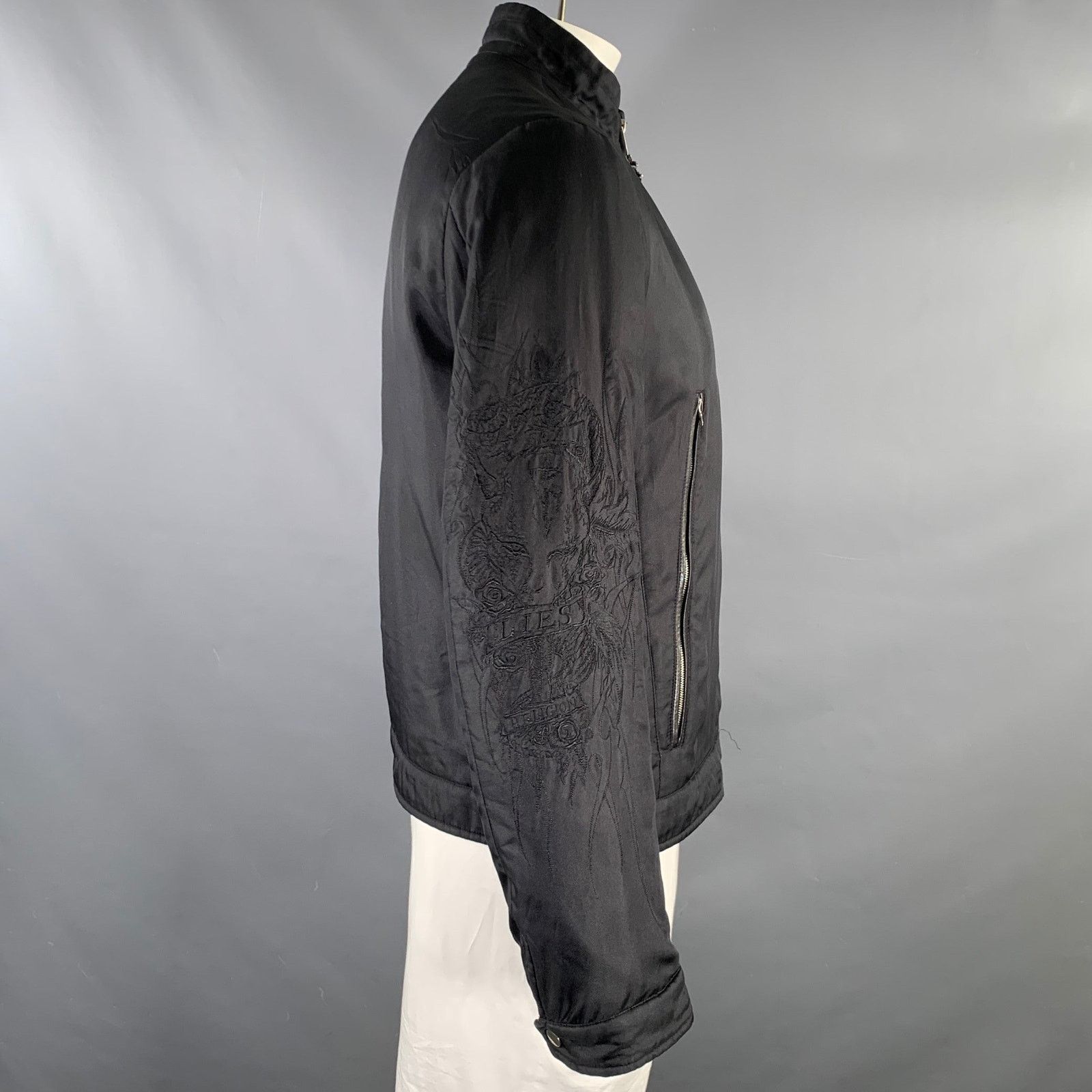 Size XL Black Embroidery Poliammide Zip Up Jacket