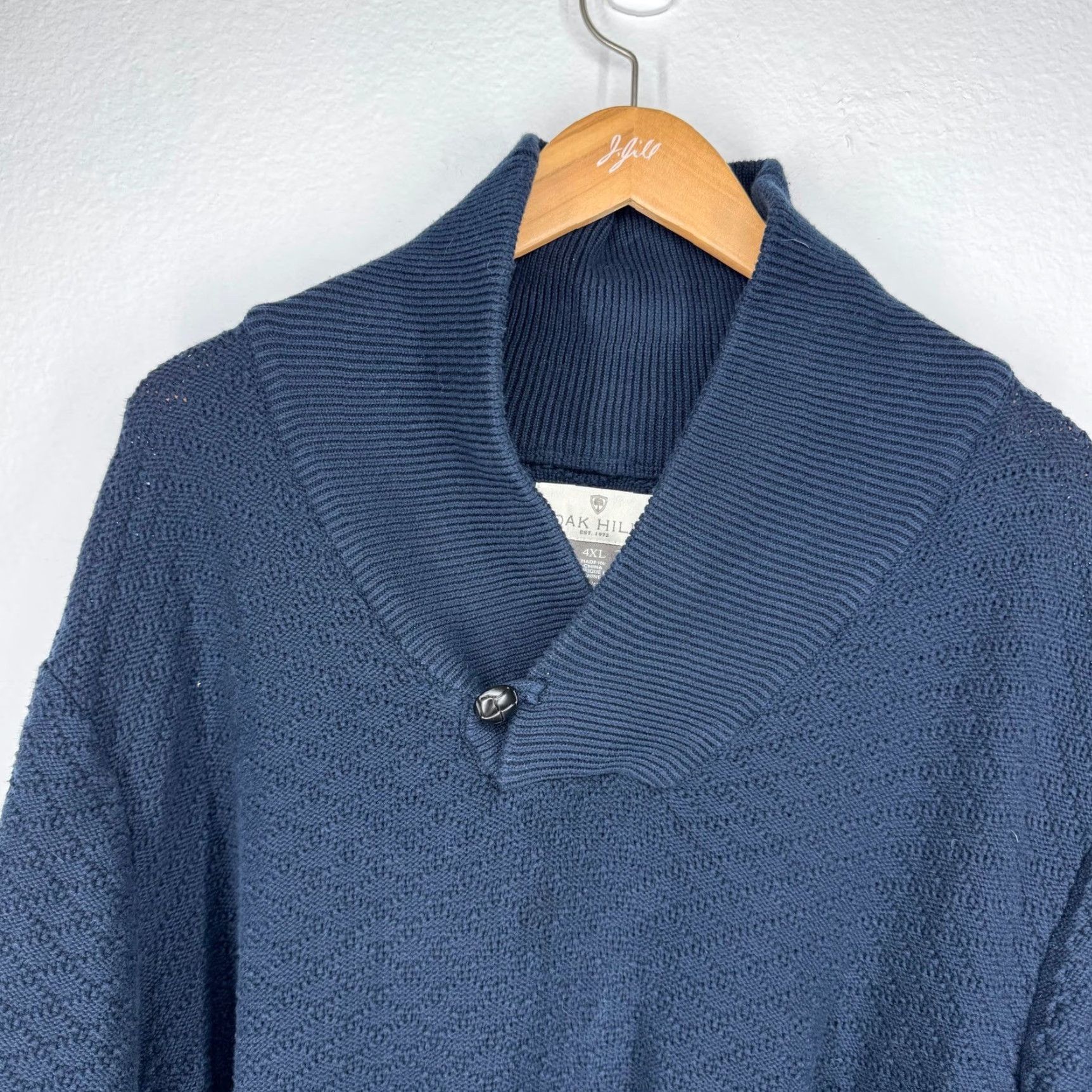 Vintage Oak Hill Shawl Collar Textured Knit Navy Blue 4XL Pullover Sweater Thick Button Mens Size US XXL / EU 58 / 5 - 4 Thumbnail