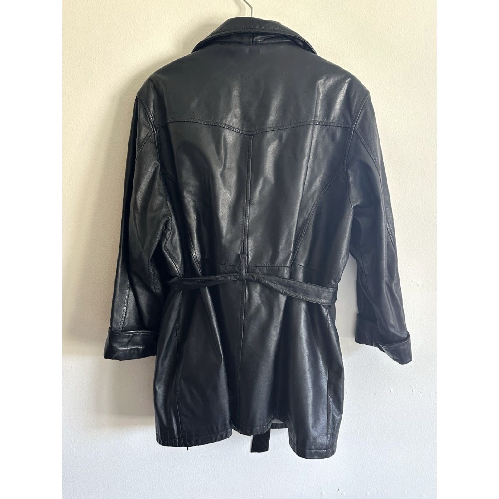 Vintage VINTAGE Wilsons Leather Jacket Women's 1X Black Belted Trench Coat Lined Moto Size XL / US 12-14 / IT 48-50 - 2 Thumbnail