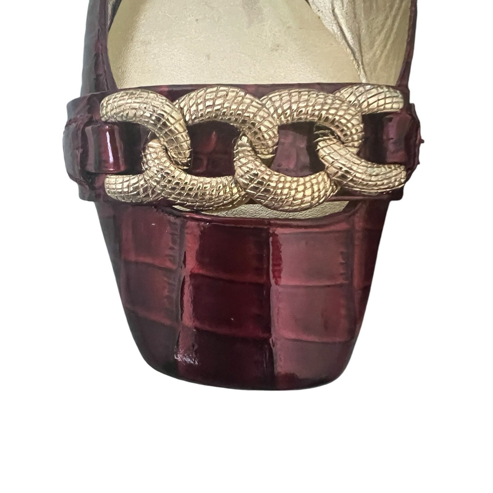 Saks Fifth Avenue Saks Fifth Avenue "Kate" Red Flats w/Lg Gold Chain On Toe 8 Size US 8 / IT 38 - 4 Thumbnail
