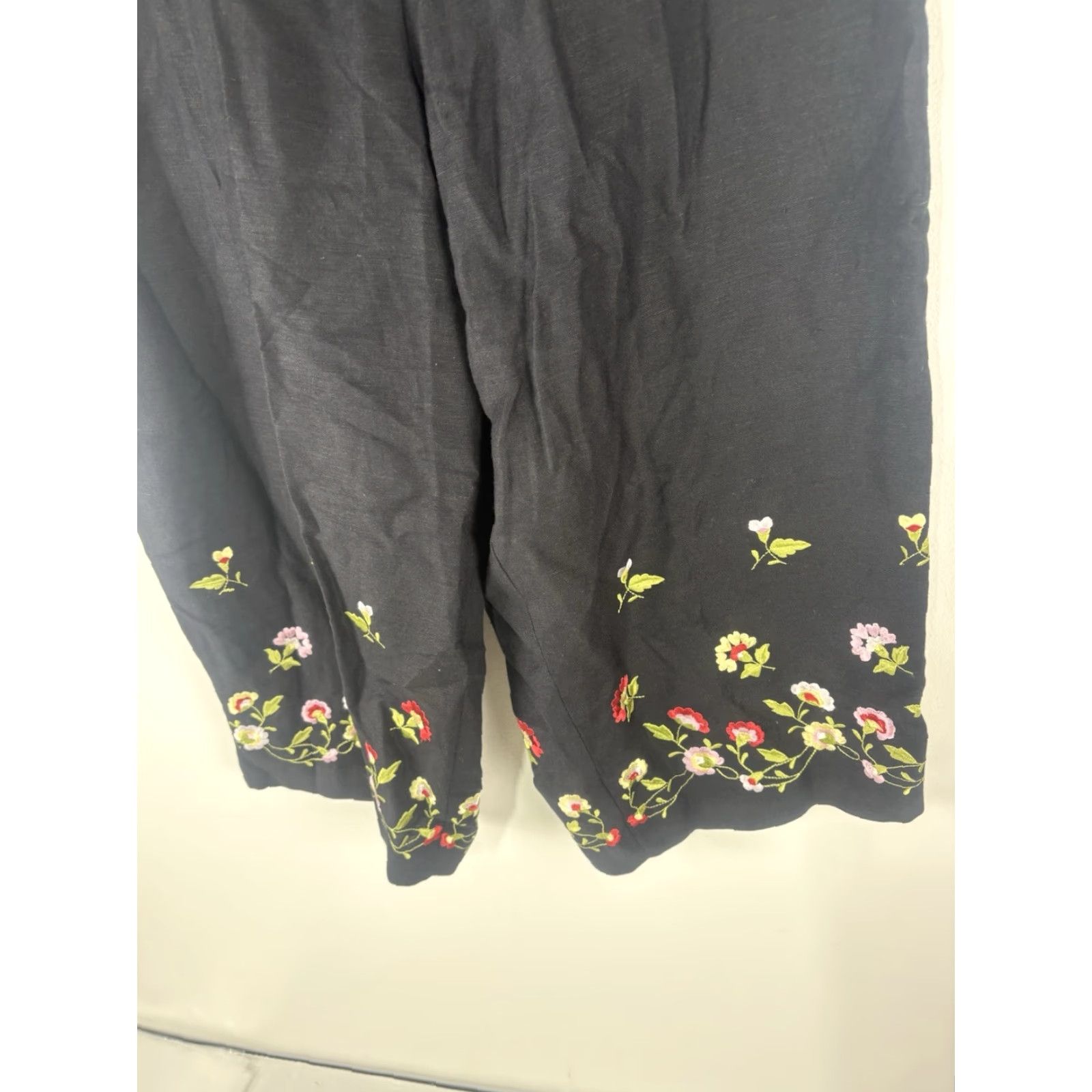 Vintage VINTAGE Larry Levine Womens Pants Plus 24W Cropped Wide-Leg Linen Blend Embroidered Bohemian City Style Size 42" / US 20 - 3 Thumbnail