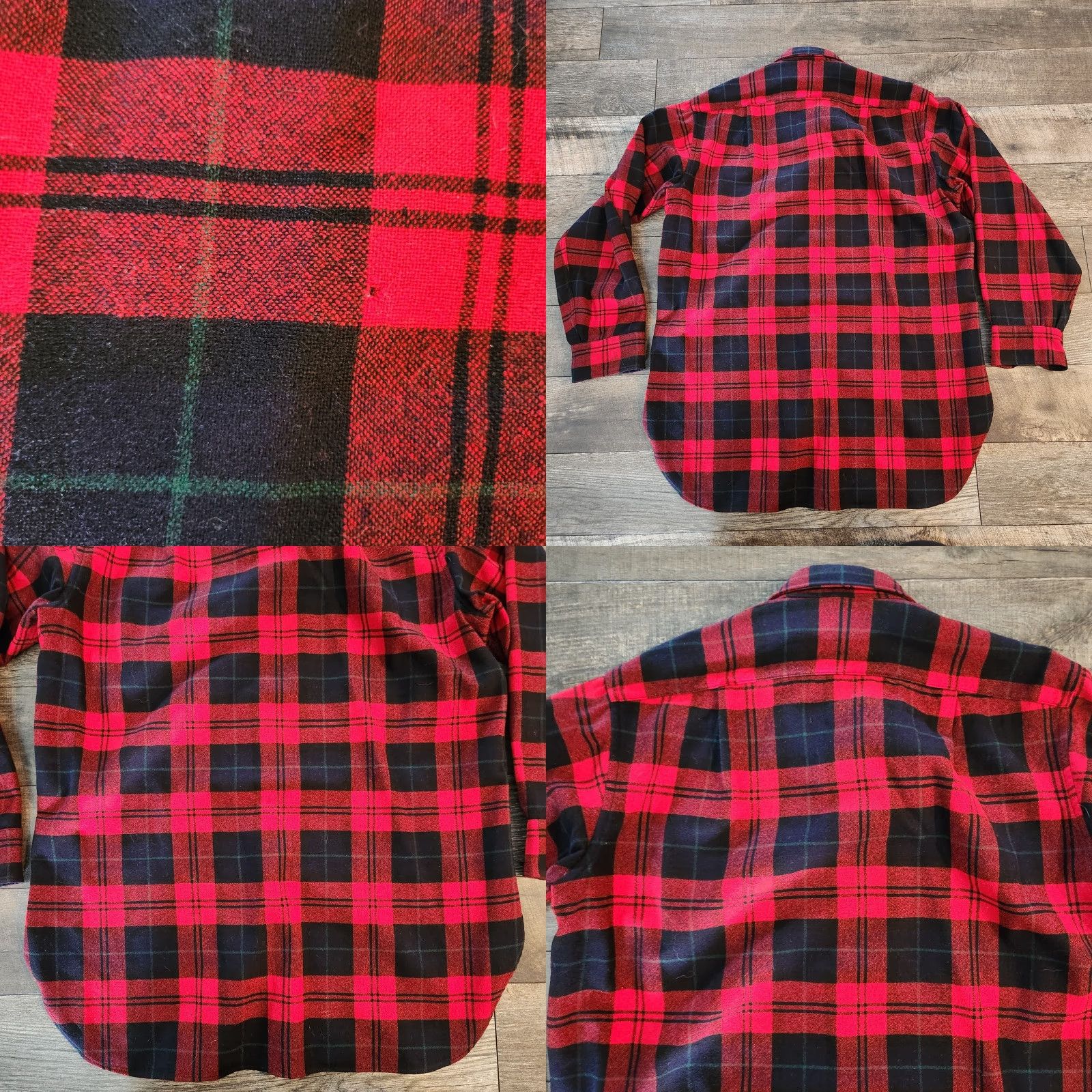 Pendleton VINTAGE Pendleton Plaid Wool Flannel Button Shirt Black Red USA Large 16 Regular Men with Pockets Unlined Buttons Size US XL / EU 56 / 4 - 8 Thumbnail