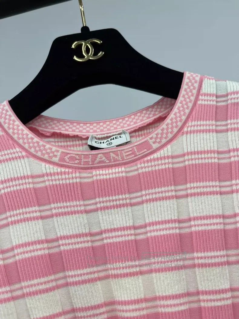 Chanel Chanel Pink striped knitted short sleeves Size XS / US 0-2 / IT 36-38 - 2 Thumbnail