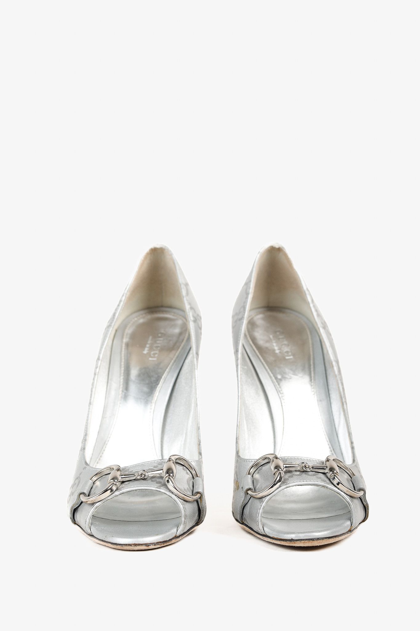 Gucci Gucci Guccisimma Silver Horsebit Metal Heel Open-Toe Pump Size US 7.5 / IT 37.5 - 2 Thumbnail