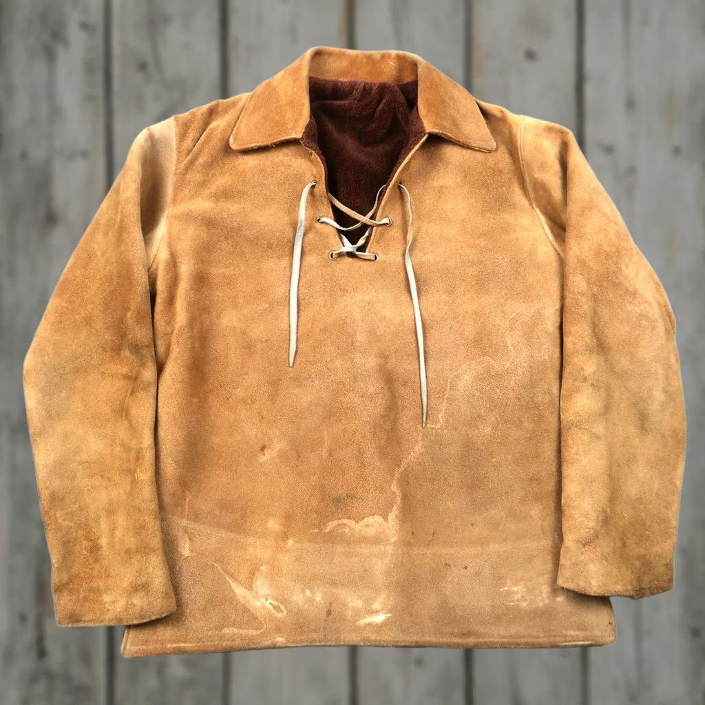 Vintage Vintage Brown Leather Shirt Jacket S Small Lace Front Suede Rockabilly 70s Pullover Sherpa Lined Mens Size US S / EU 44-46 / 1 - 1 Thumbnail