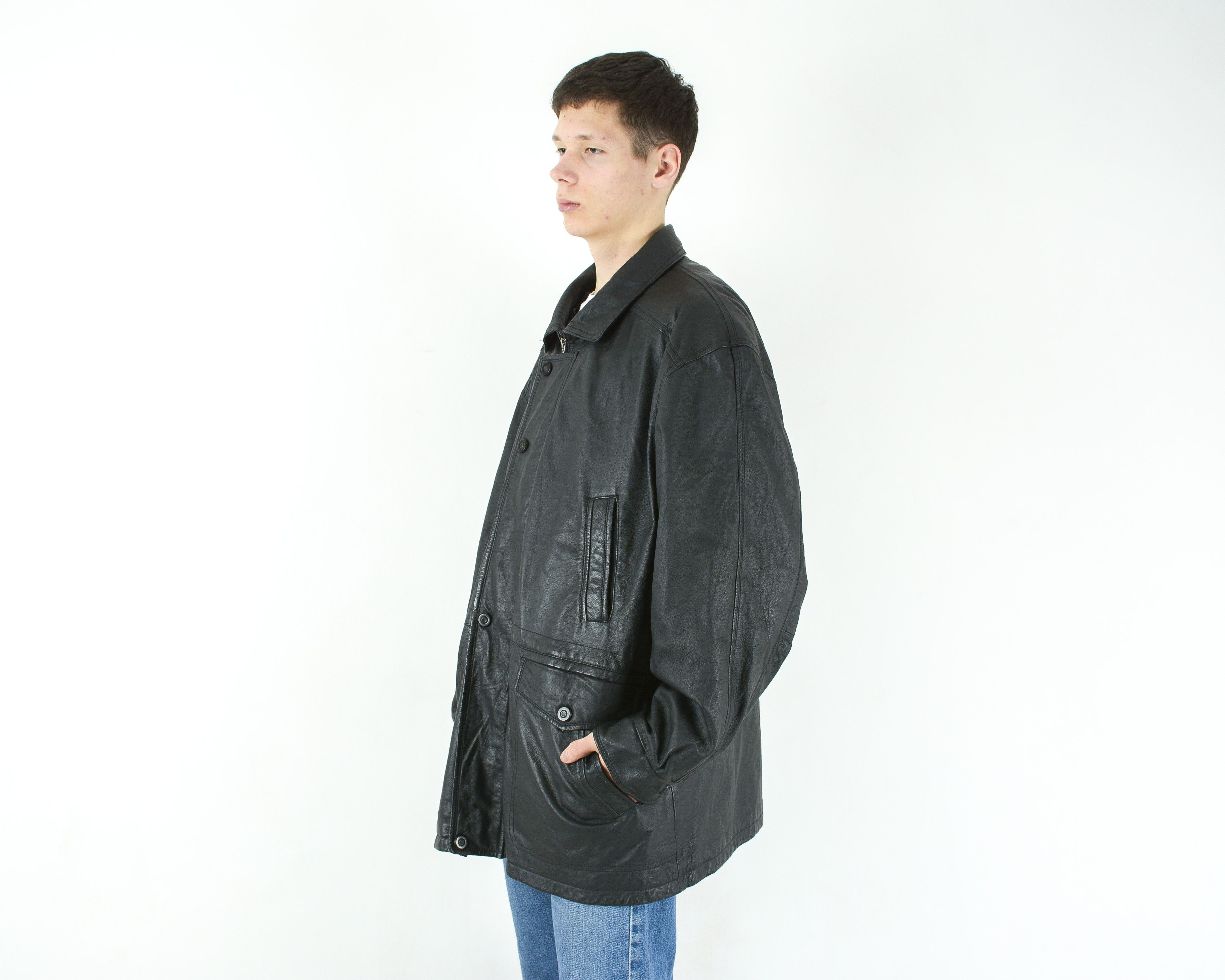 Vintage Canda Uk 48 Us Leather Over Coat Jacket Grunge 3XL Outdoors Size US XXL / EU 58 / 5 - 3 Thumbnail