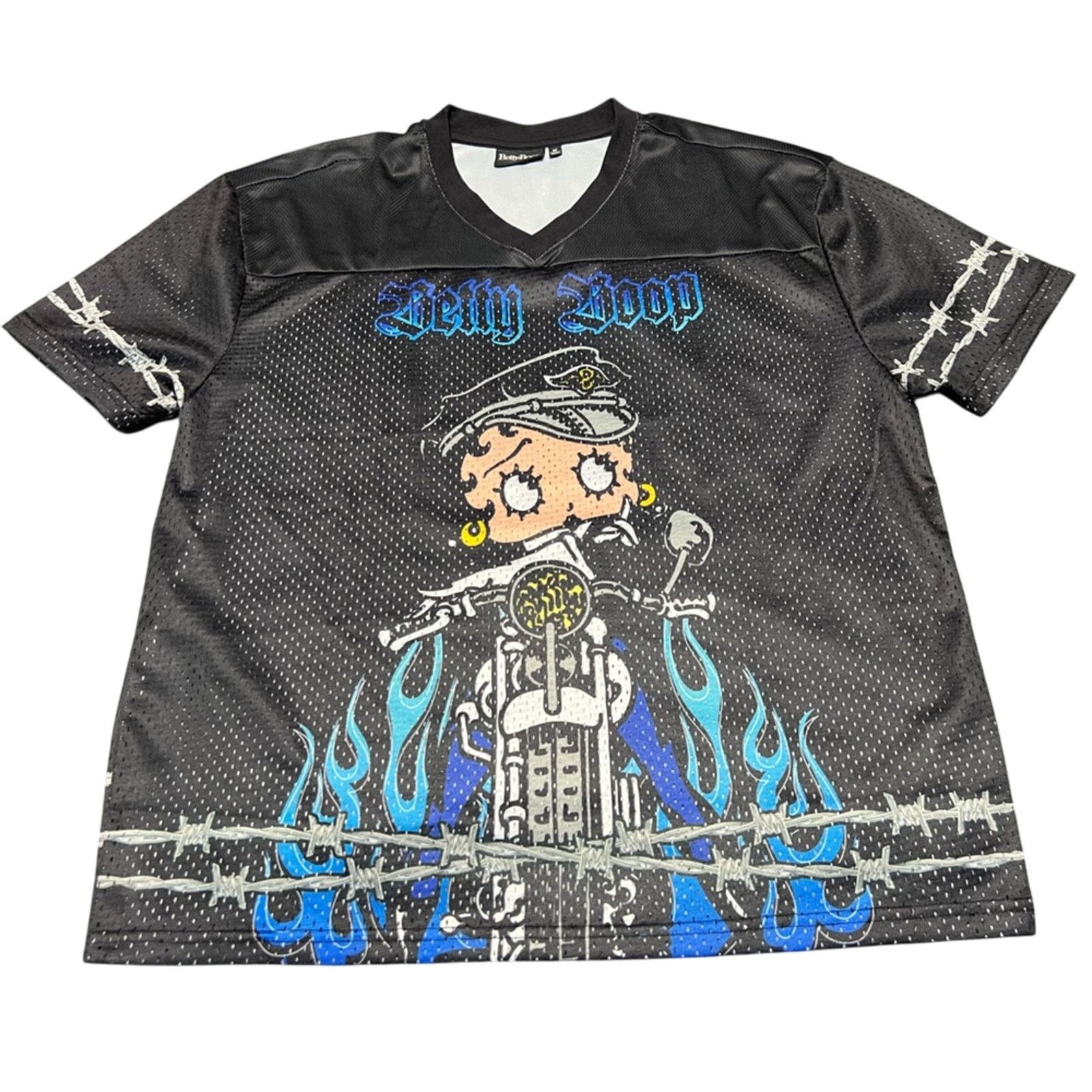 Warner Bros Betty Boop Motorcycle Flames Mesh Jersey Shirt WORN ONCE Size US M / EU 48-50 / 2 - 1 Thumbnail