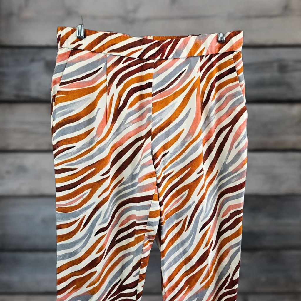 Ann Taylor Ann Taylor Womens Cropped Pants Size Large Brown Animal Print Linen Rayon Size 36" / US 14 / IT 50 - 1 Thumbnail