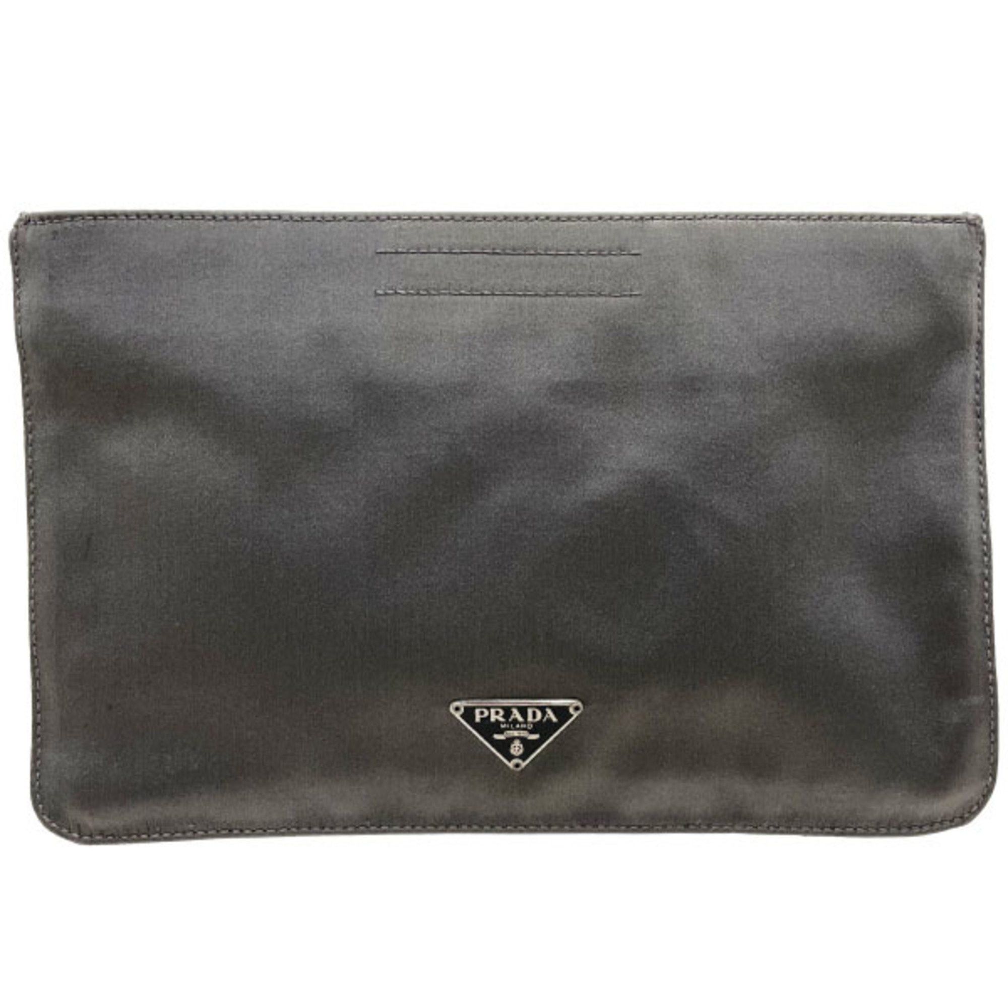 image of Prada Pouch Triangle Flat Satin Grey Prada Plate Multi No Gusset Tt-13178, Women's