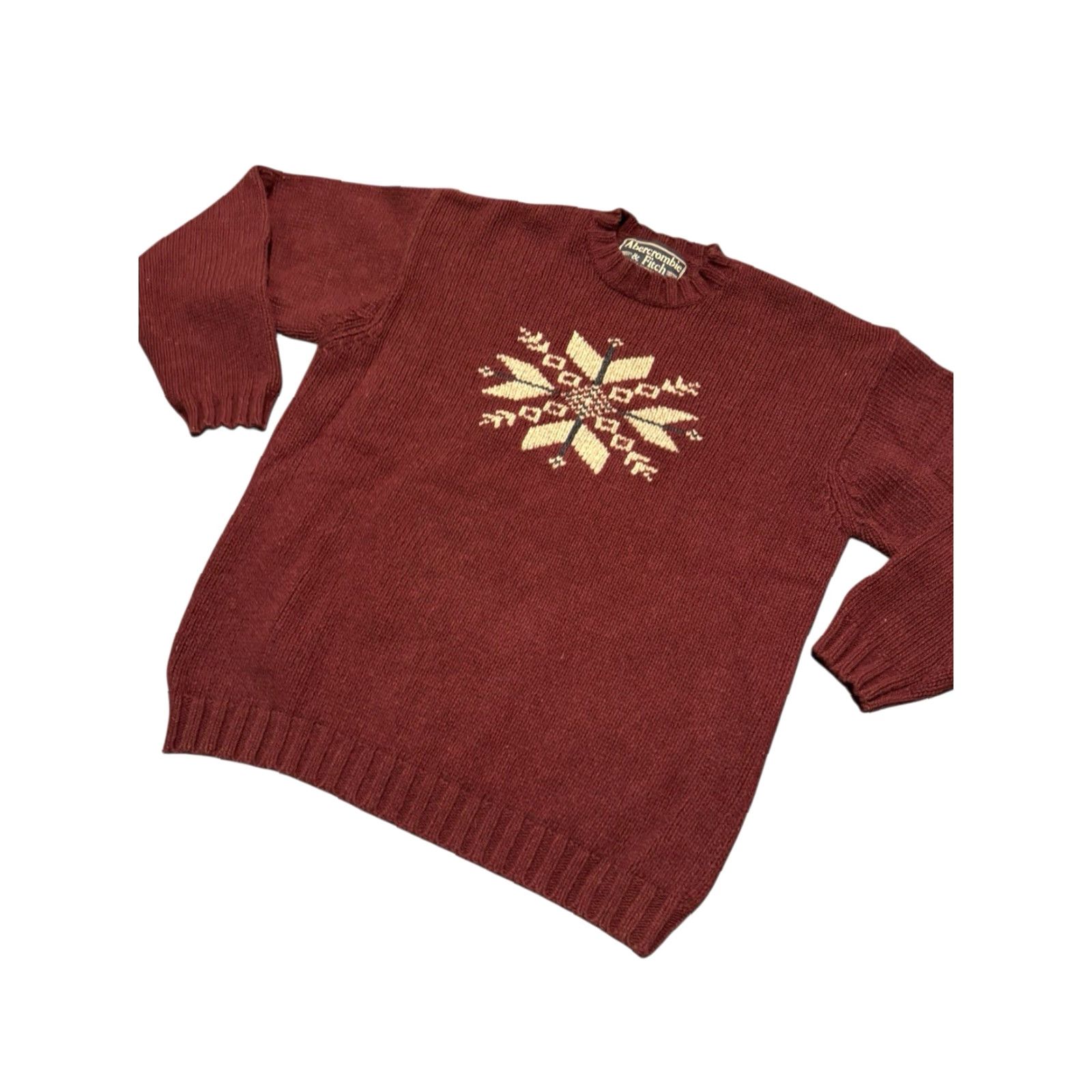 Abercrombie & Fitch Abercrombie & Fitch Sweater Mens Large Burgundy Lambswool Snowflake Crewneck Christmas Pullover Knit Long Sleeve Size US L / EU 52-54 / 3 - 5 Thumbnail