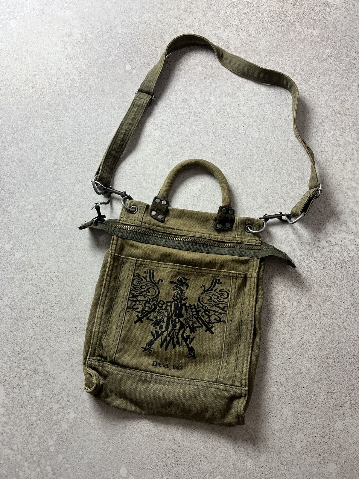 Pre-owned Avant Garde X Diesel Vintage Avant Garde Multipocket Y2k Shoulder Bag In Khaki
