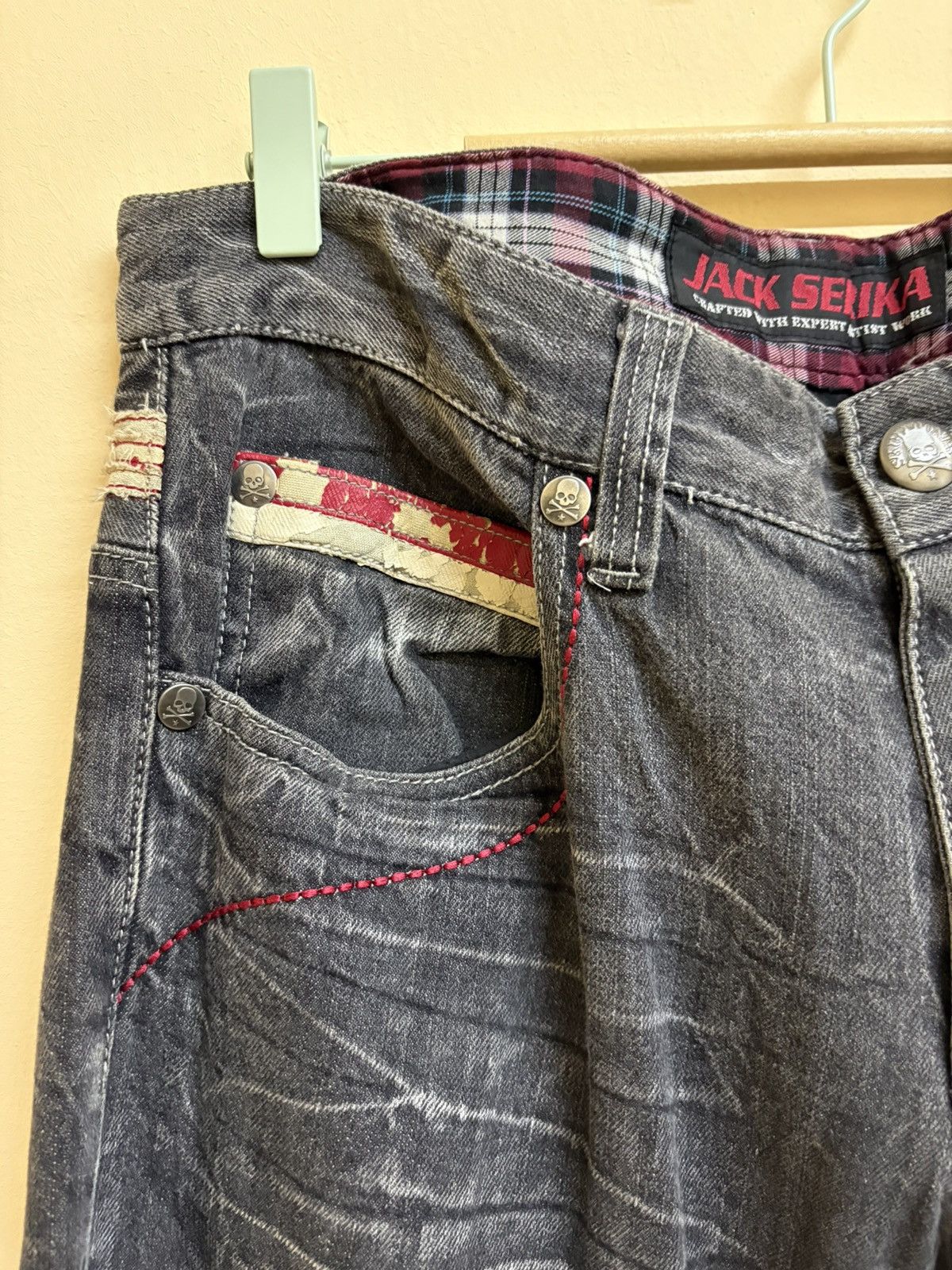 If Six Was Nine × Japanese Brand Vintage Y2k Jack Serika Poem Skull Printed Flared Jeans Size US 34 / EU 50 - 13 Thumbnail