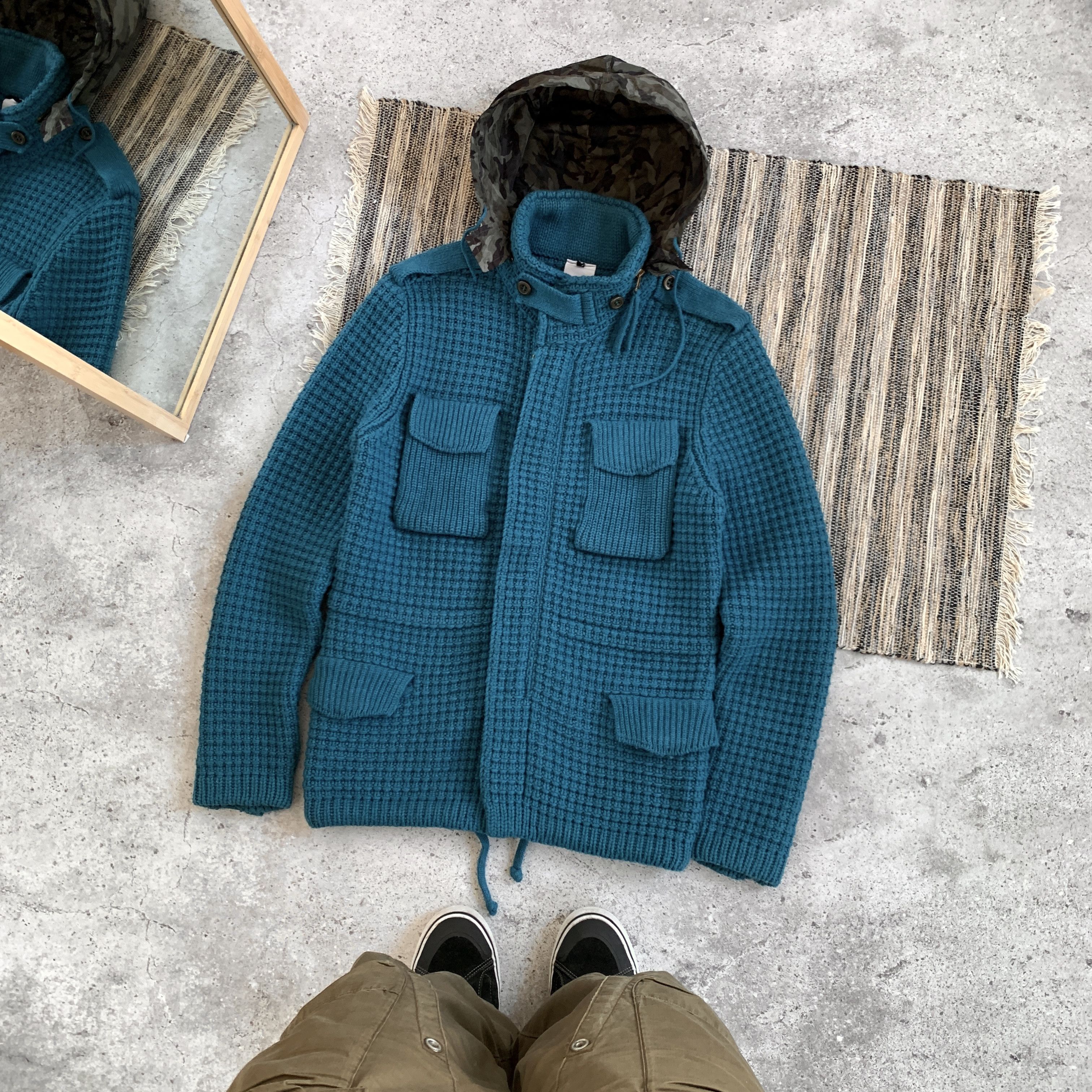Bark BARK RARE Designer Knitted Heavy Military Blue Jacket Size US M / EU 48-50 / 2 - 1 Thumbnail