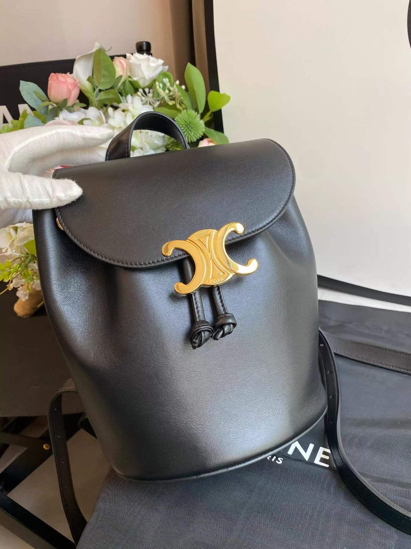 Celine CELINE Triomphe Black Bucket Backpack Gold Dust Bag 24 Size ONE SIZE - 8 Thumbnail