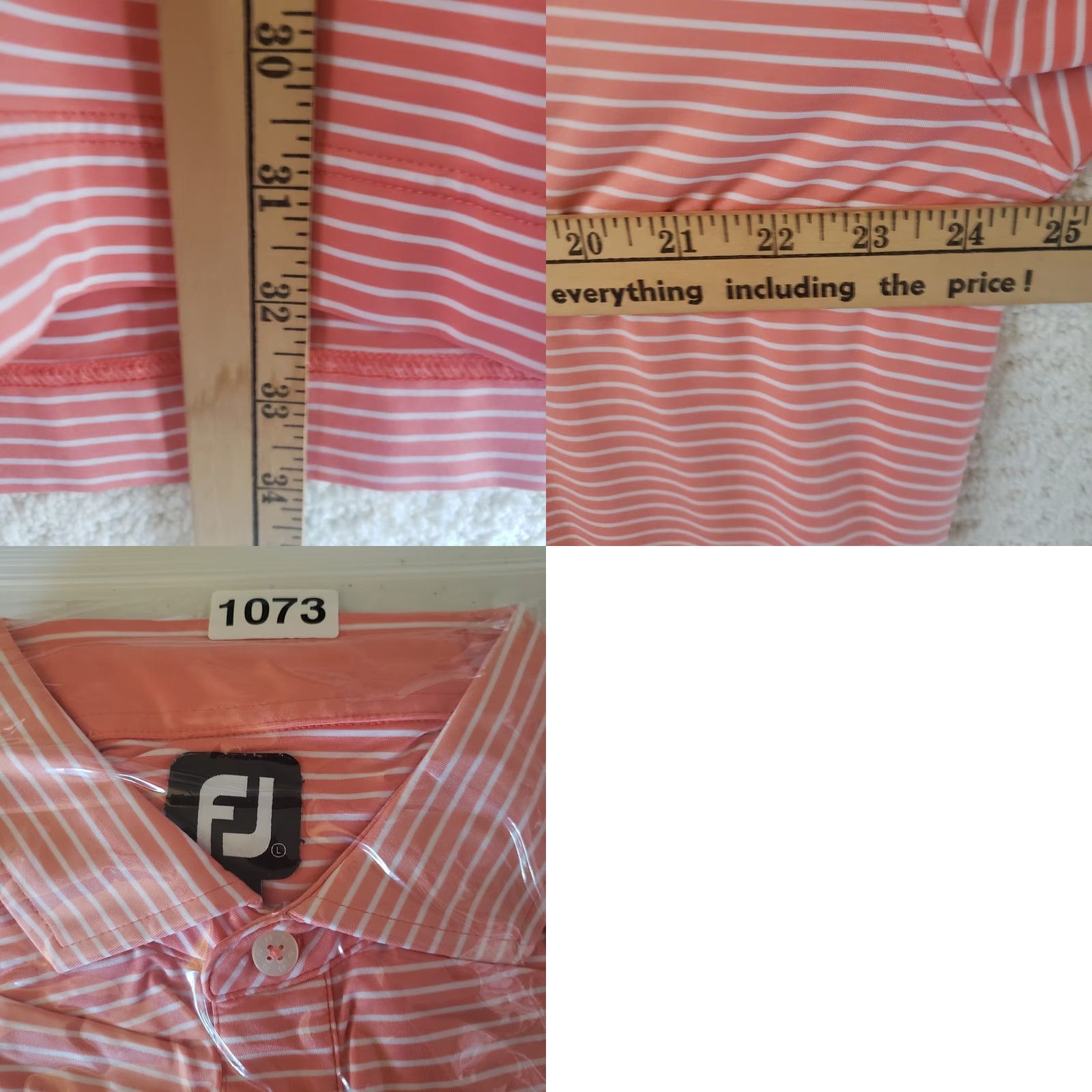 Footjoy FootJoy Polo Shirt Men L Coral Striped Short Sleeve Golf Polo FJ logo 50" Chest Regular Size US L / EU 52-54 / 3 - 9 Thumbnail