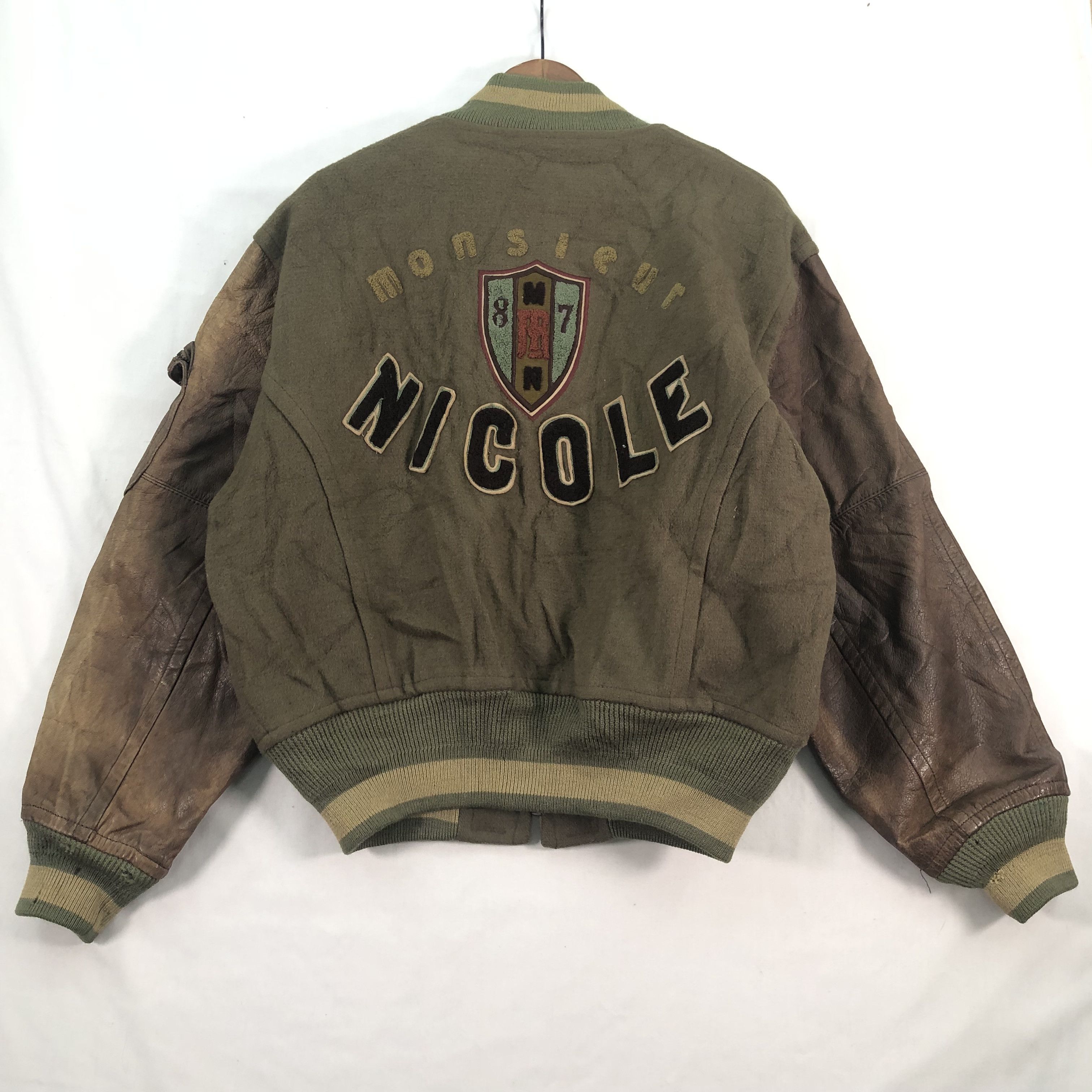image of Vintage Monsieur Nicole Wool Leather Bomber Jacket in Browns, Men's (Size Medium)