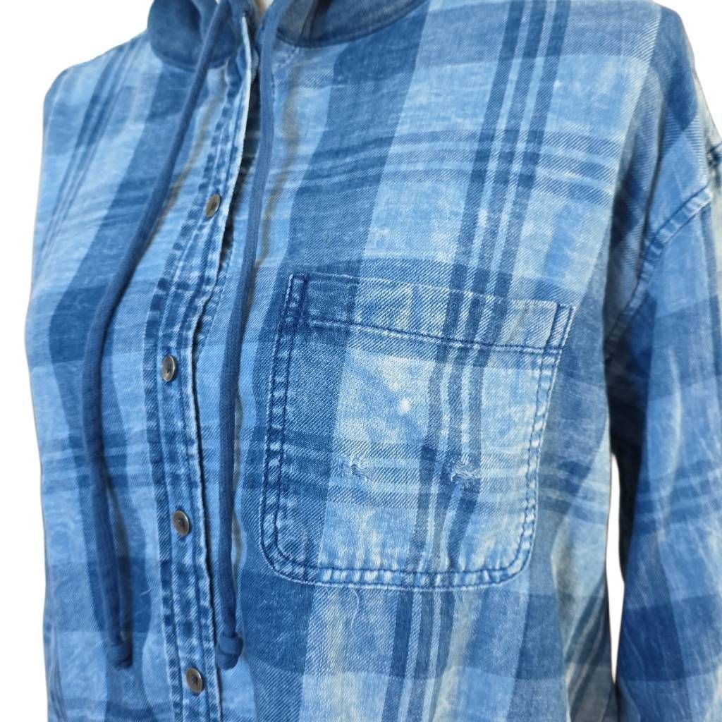 American Eagle Outfitters American Eagle Women's Size Medium Blue Plaid Cropped Hoodie Size M / US 6-8 / IT 42-44 - 4 Thumbnail