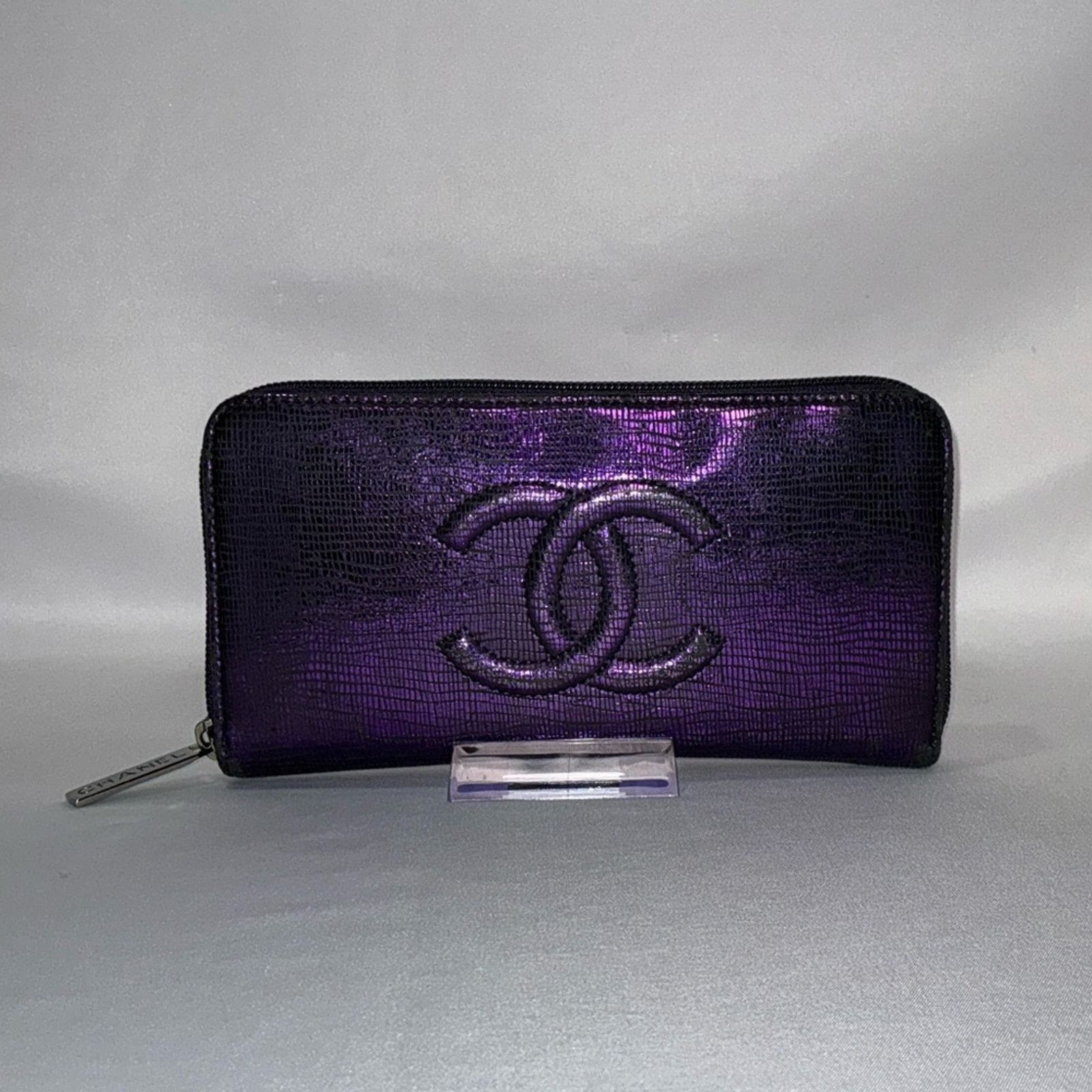 Chanel CHANEL Iridescent Purple Caviar Zip Lizard Embossed Wallet Size ONE SIZE - 1 Thumbnail