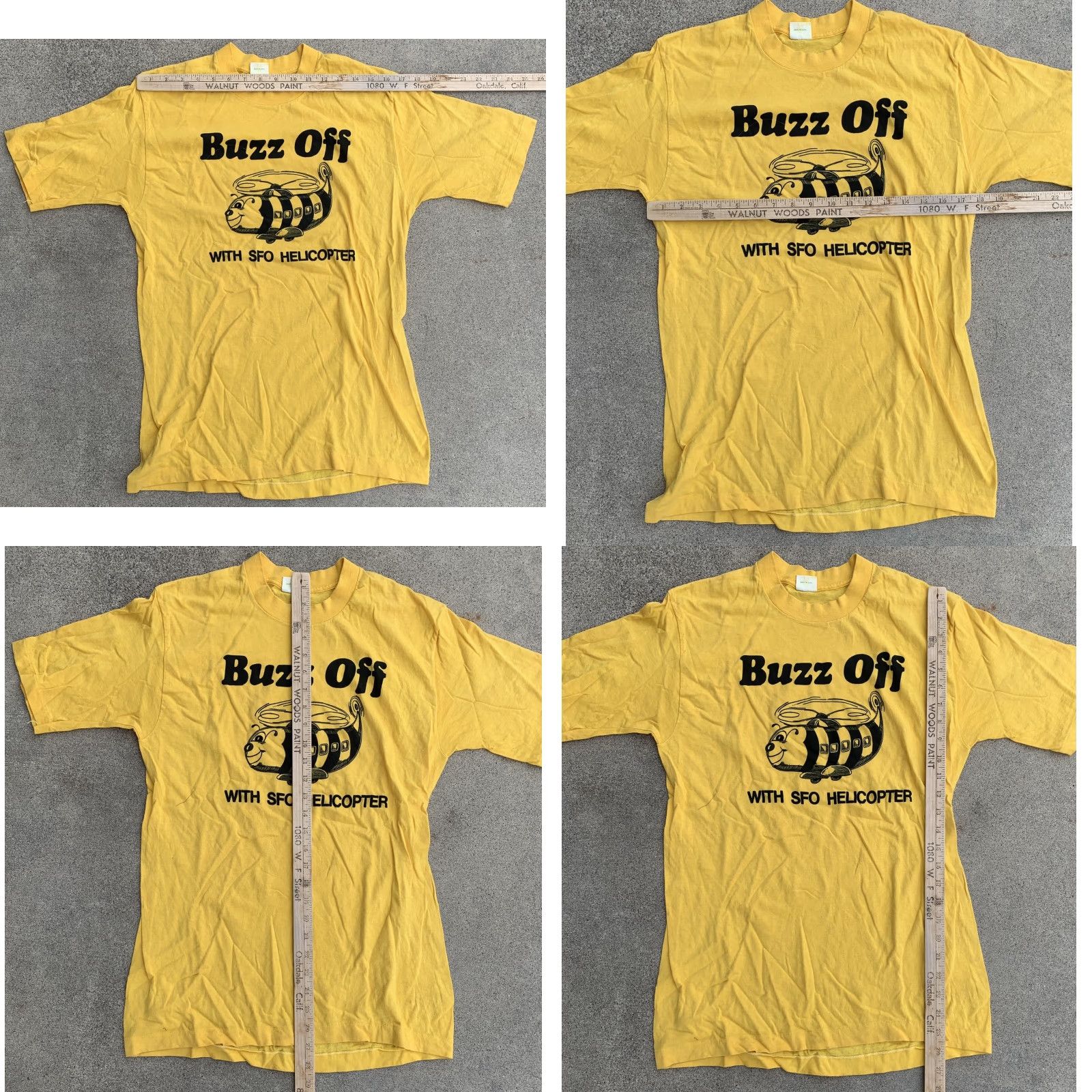 Vintage VINTAGE Belton T-Shirt Buzz Off With SFO Helicopter Graphic Bee 100% Cotton Crew Neck Short Sleeve L Mens Yellow 1970s Size US L / EU 52-54 / 3 - 11 Thumbnail