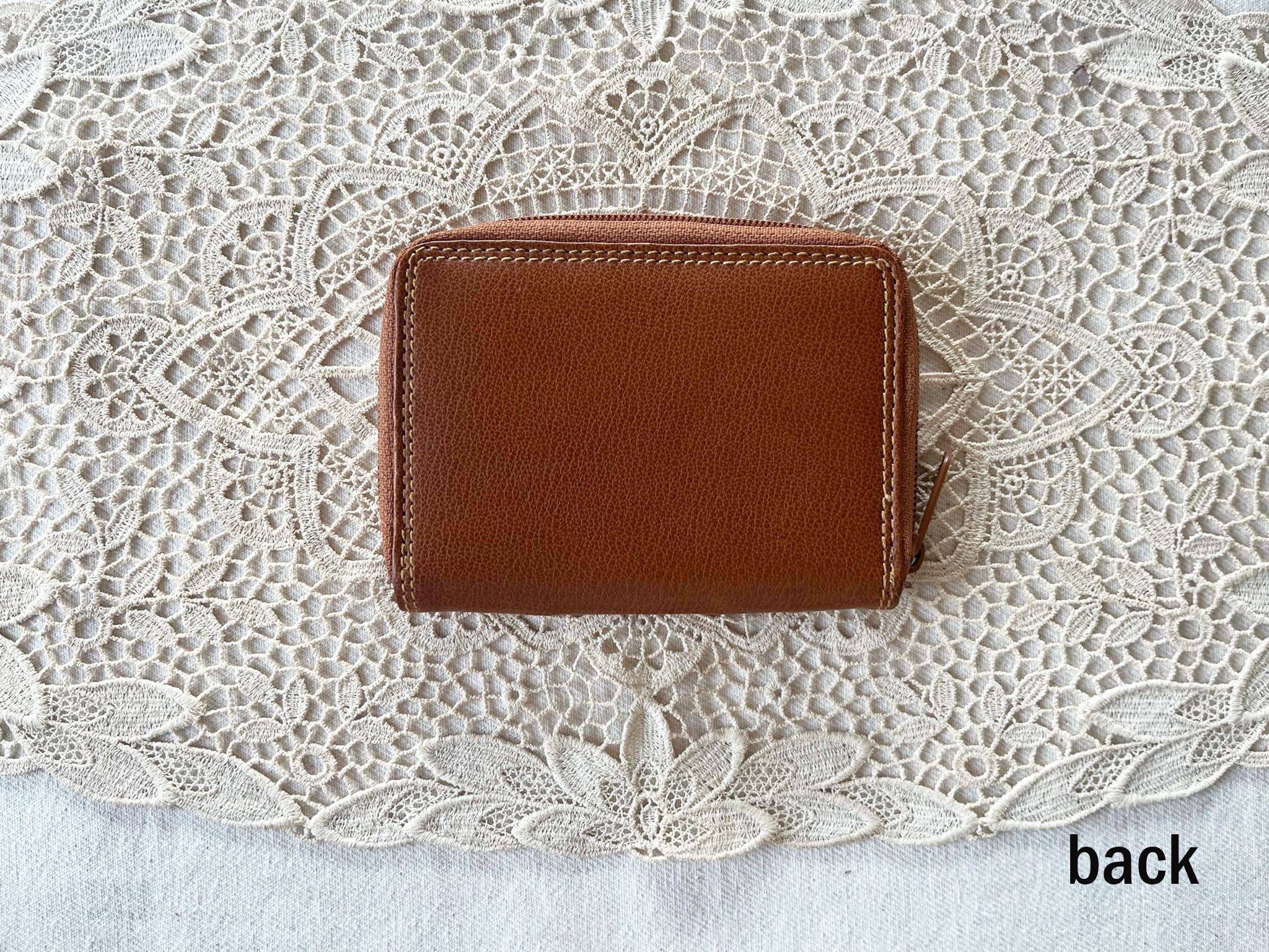 Vintage Caramel faux leather zip up short wallet with x stitch Size ONE SIZE - 4 Thumbnail