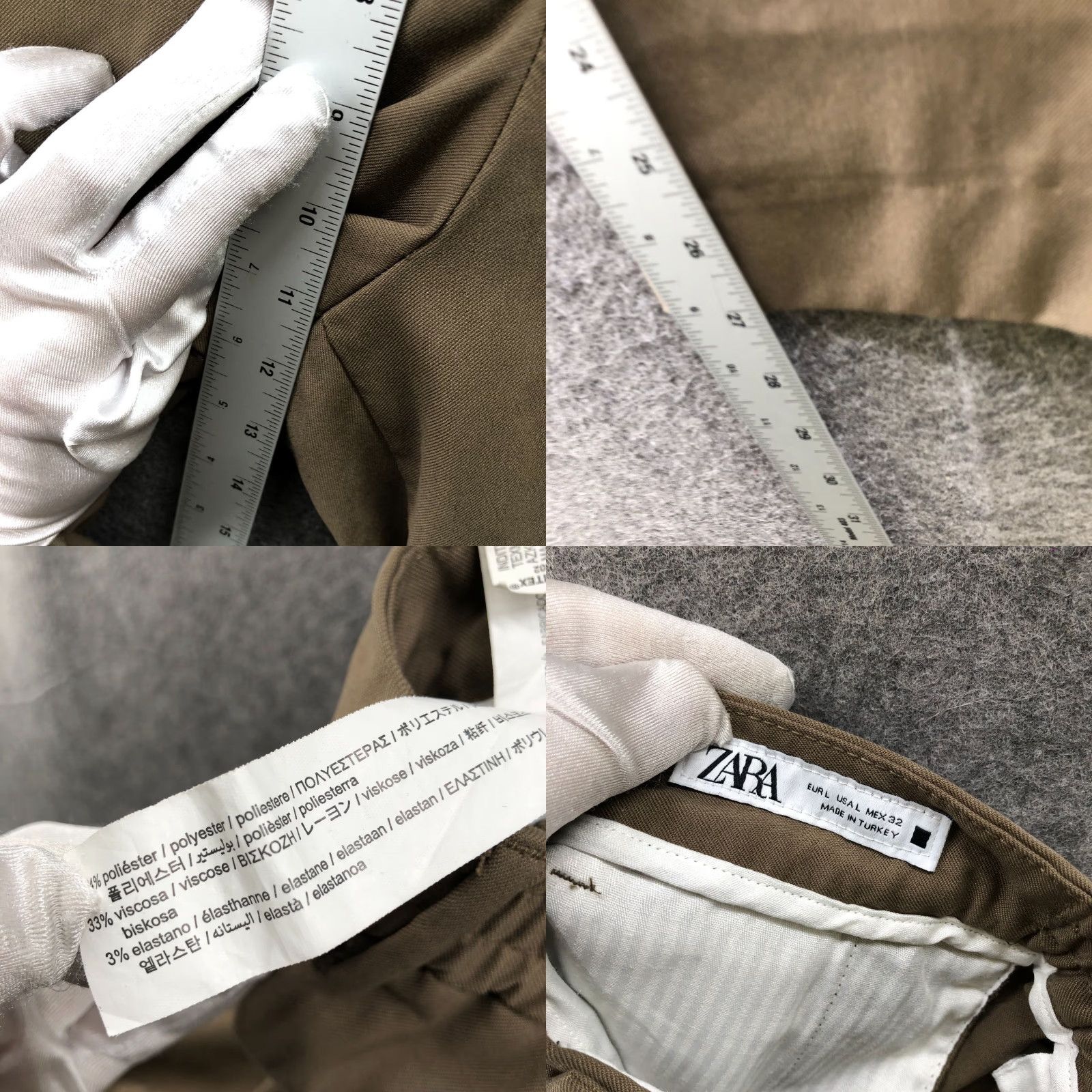 Zara Zara Mens Pants - Ankle Trouser Flat Front Beige L Comfort Waist Cotton Polyester Blend Reg Men Pants Straight Leg 27in Inseam Vintage No Size US 33 - 8 Thumbnail