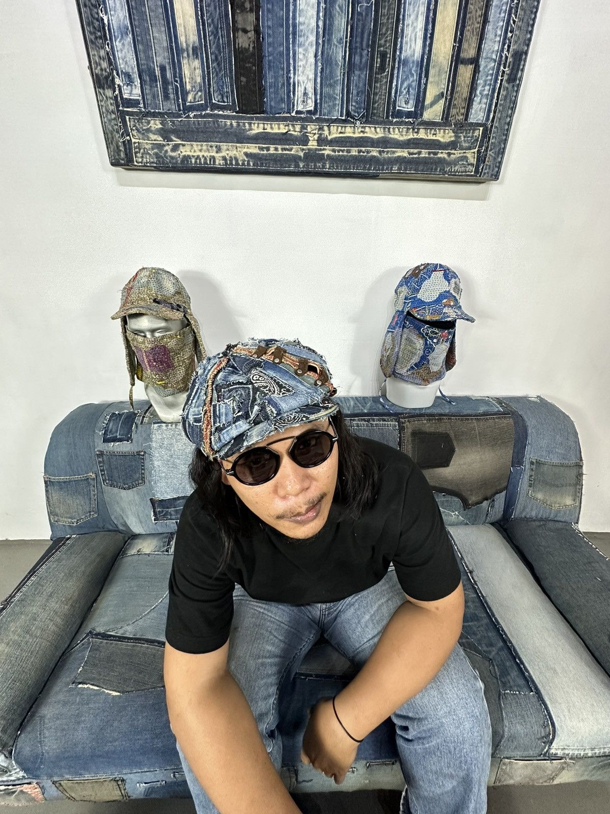 Art Comes First Custom Made Distressed Denim Paisley patchwork Newsboy hats Size ONE SIZE - 7 Thumbnail