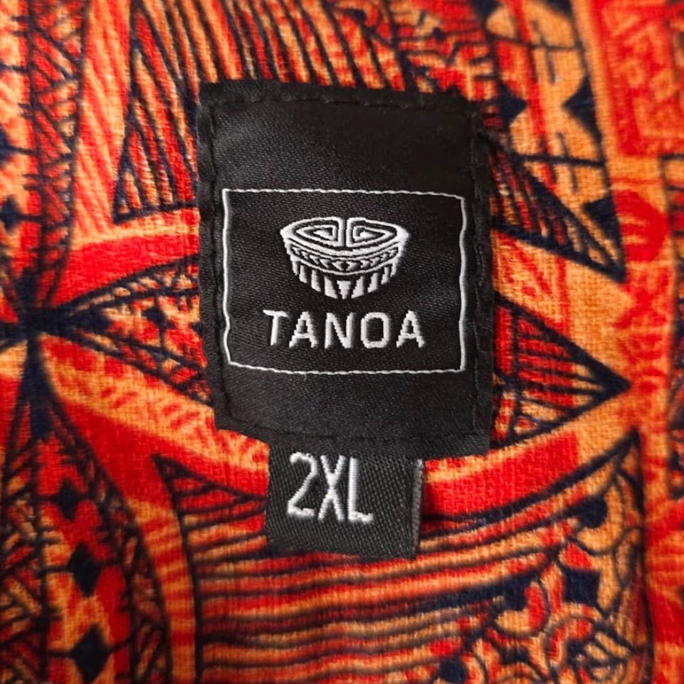 Vintage Tanoa Barkcloth Shirt Mens 2XL Orange All Over Print Abstract Camp Tiki Hawaiian Polynesian Geometric Button-Up Collar-Down Sleeves Short Nightlife? Size US XXL / EU 58 / 5 - 7 Thumbnail