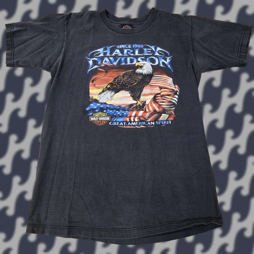 VINTAGE Harley-Davidson Shirt Mens M Black Eagle Great American Spirit USA 90s