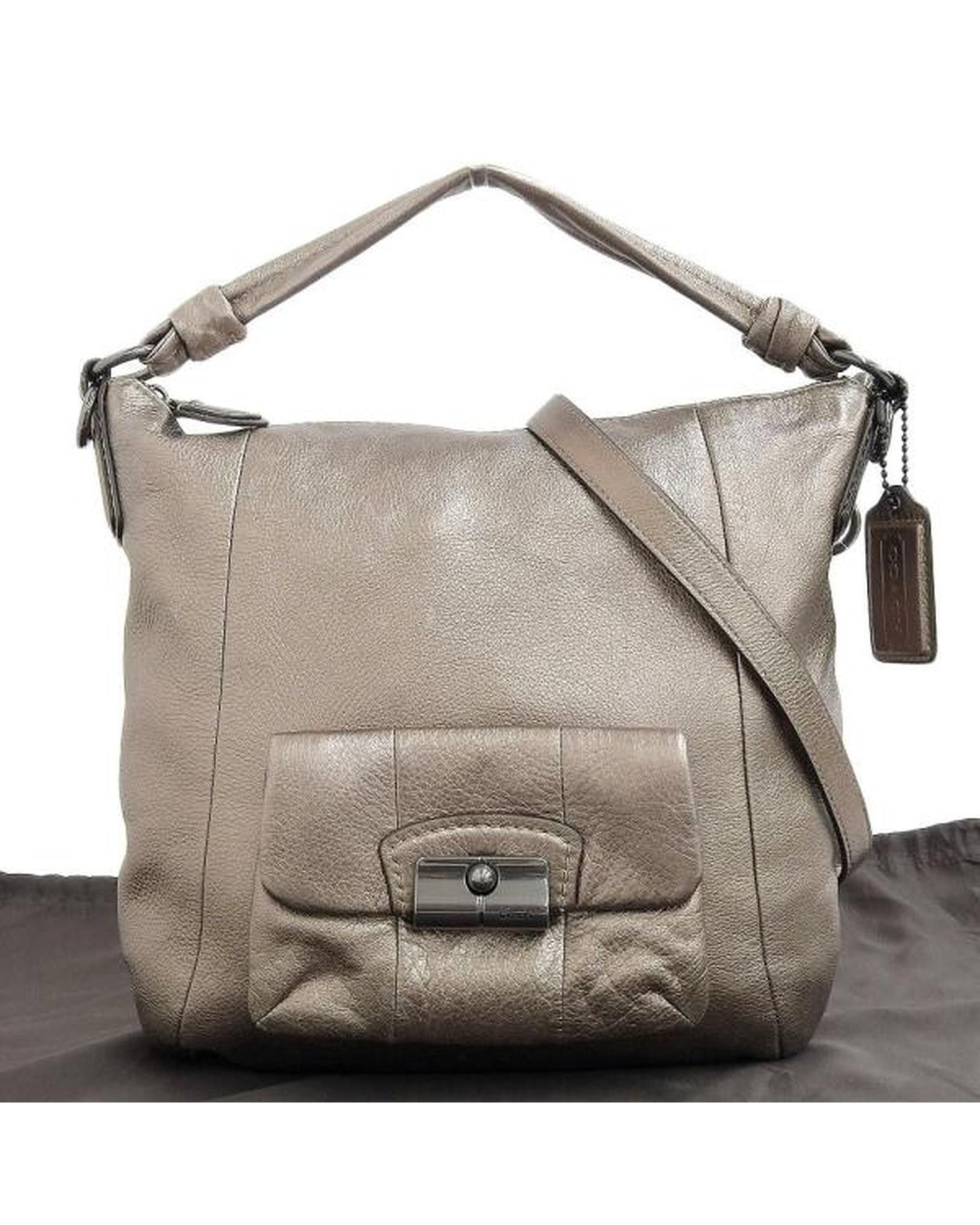 image of Coach Bronze Leather Hobo Bag, Women's