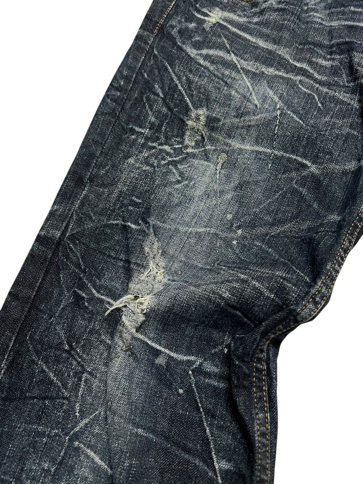 Japanese Brand 💥Double Waist💥Nylaus Clothing Distressed Clawmark Jean Size US 31 - 7 Thumbnail