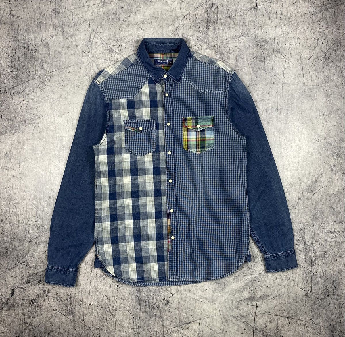 Desigual Desigual Patchwork Plaid Blue Western Button Up Shirt Size US M / EU 48-50 / 2 - 2 Thumbnail